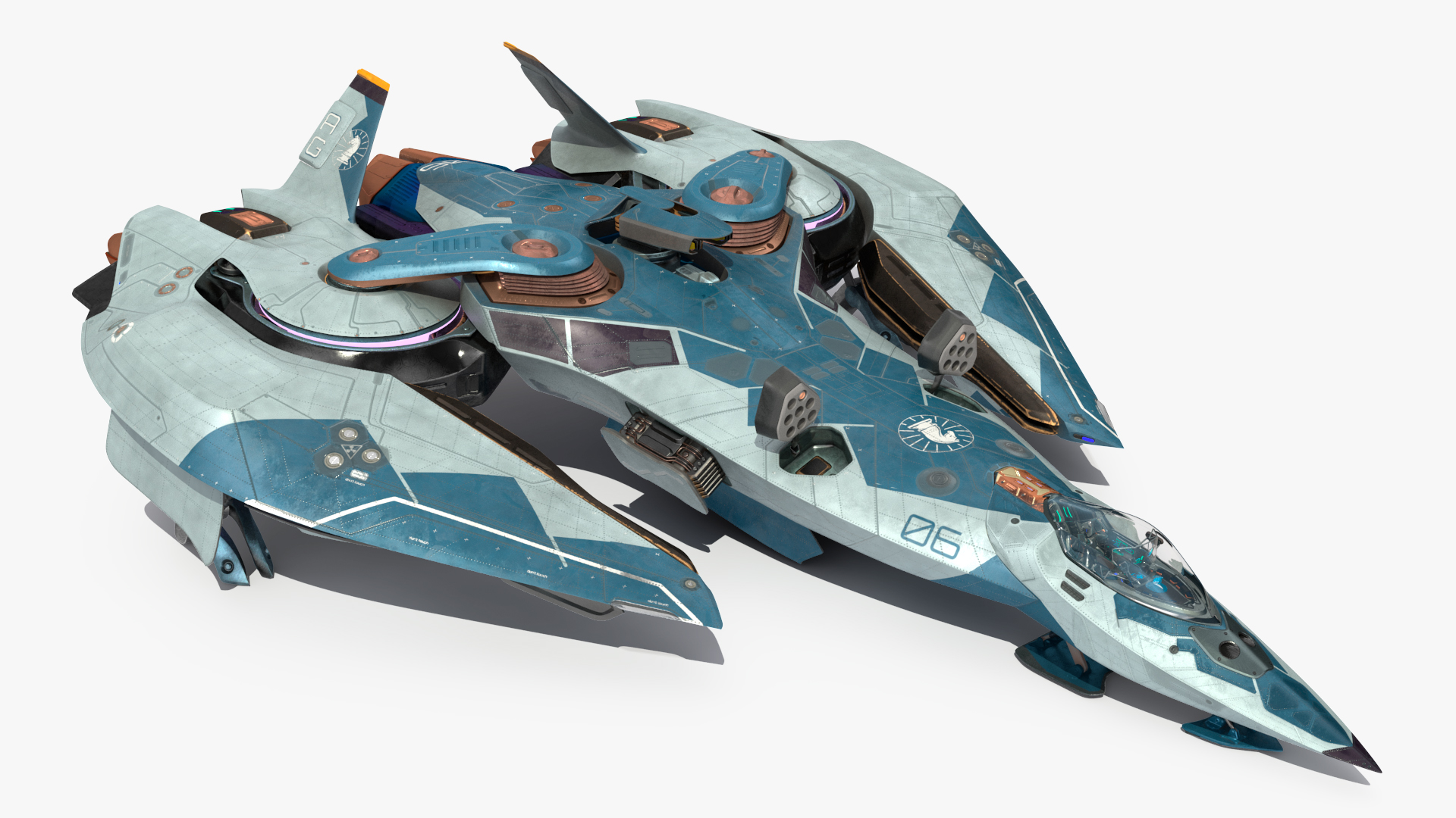Sci Fi Fighter Jet Blue Rigged for Cinema 4D 3D model