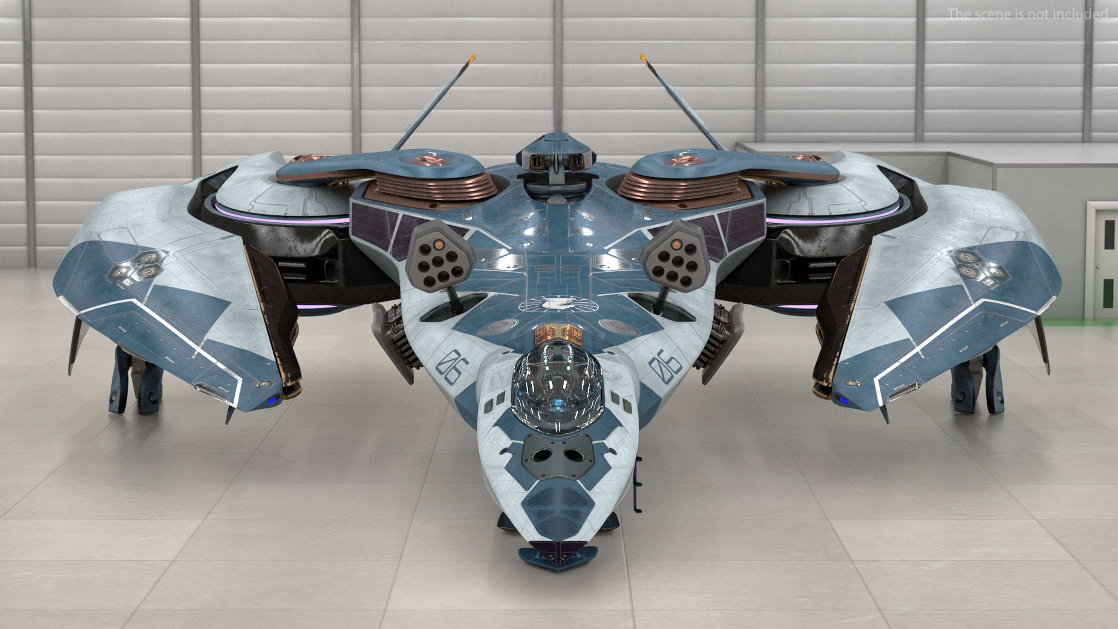Sci Fi Fighter Jet Blue Rigged for Cinema 4D 3D model
