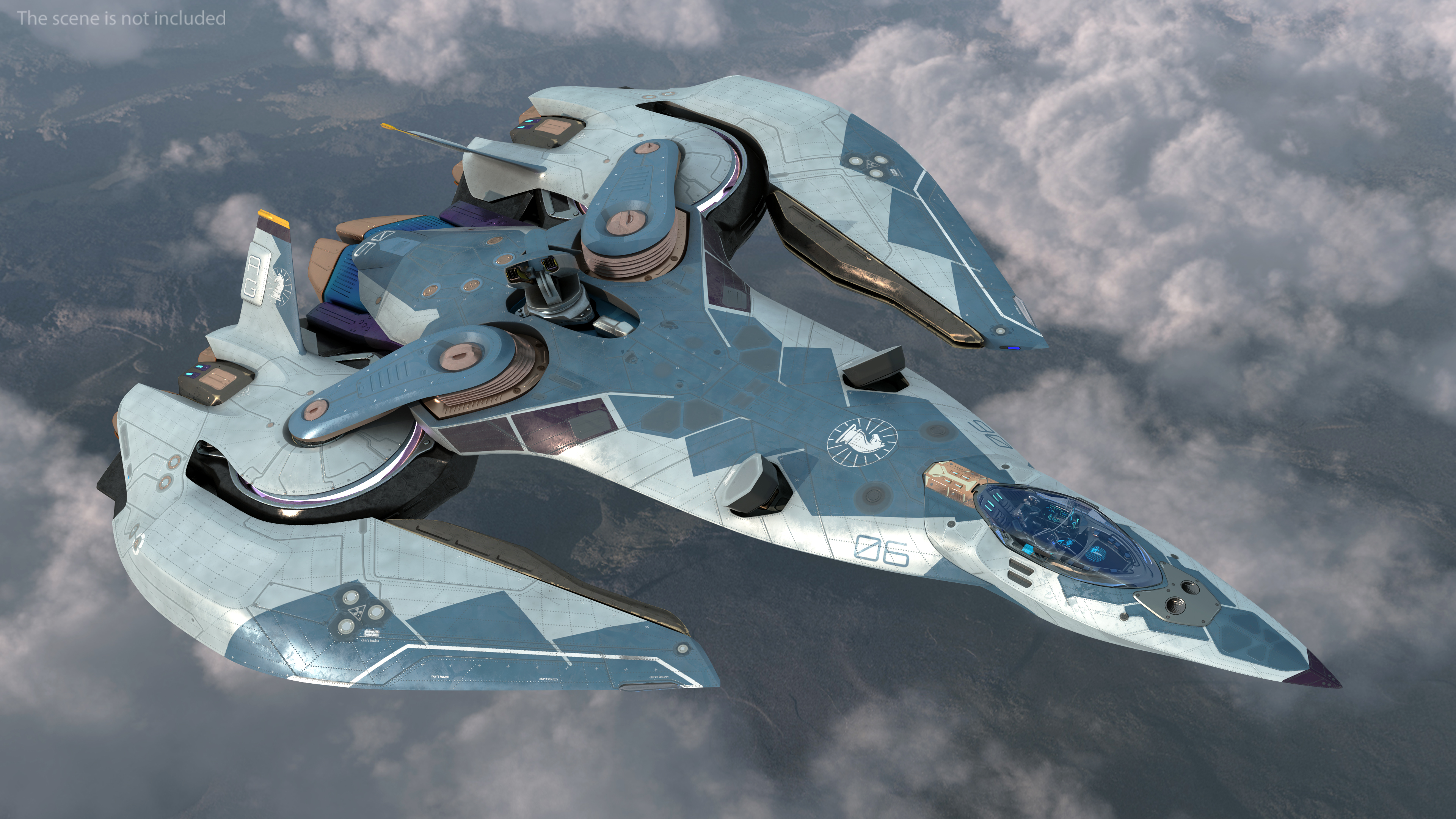 Sci Fi Fighter Jet Blue Rigged for Cinema 4D 3D model