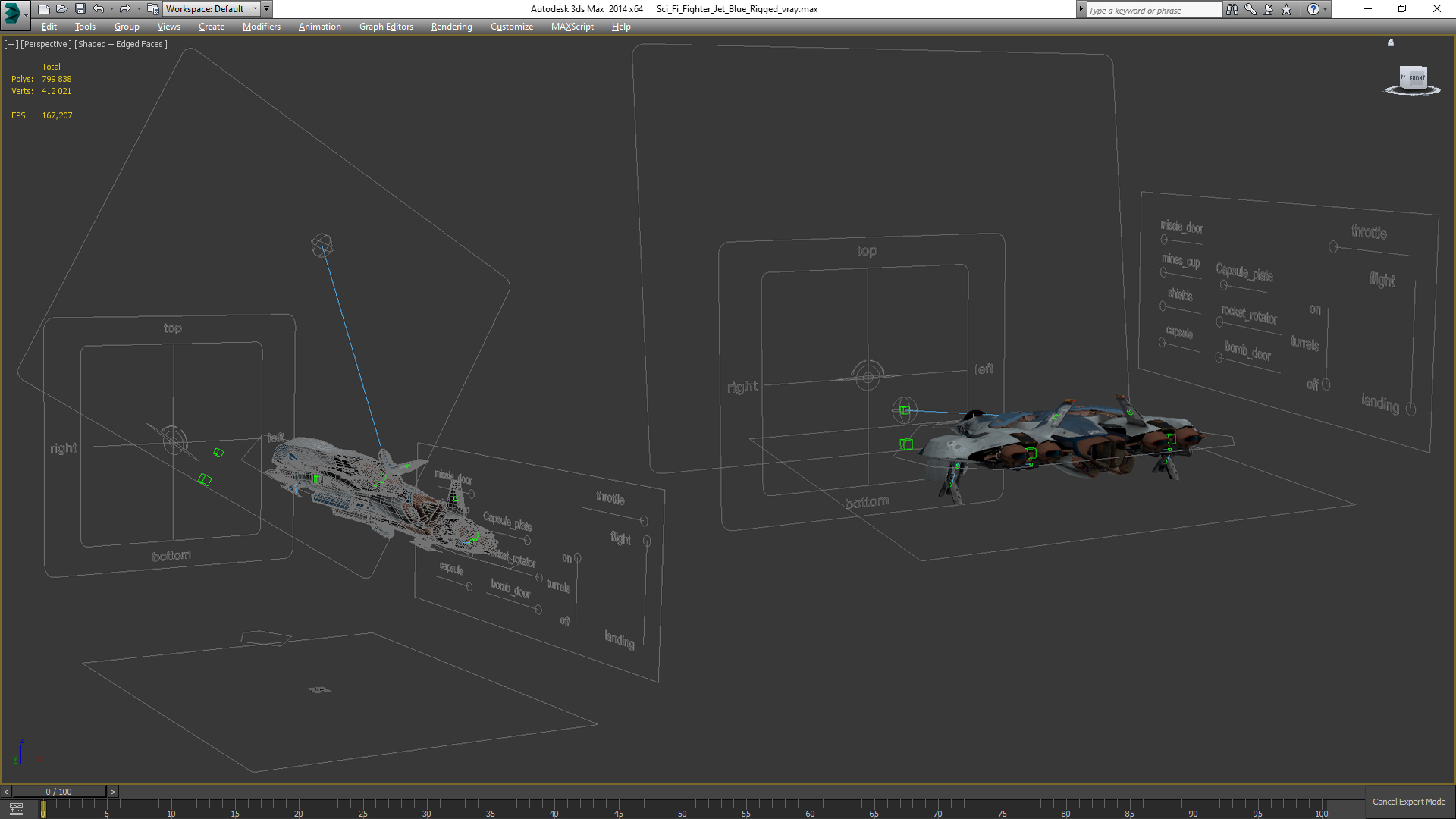 Sci Fi Fighter Jet Blue Rigged for Cinema 4D 3D model