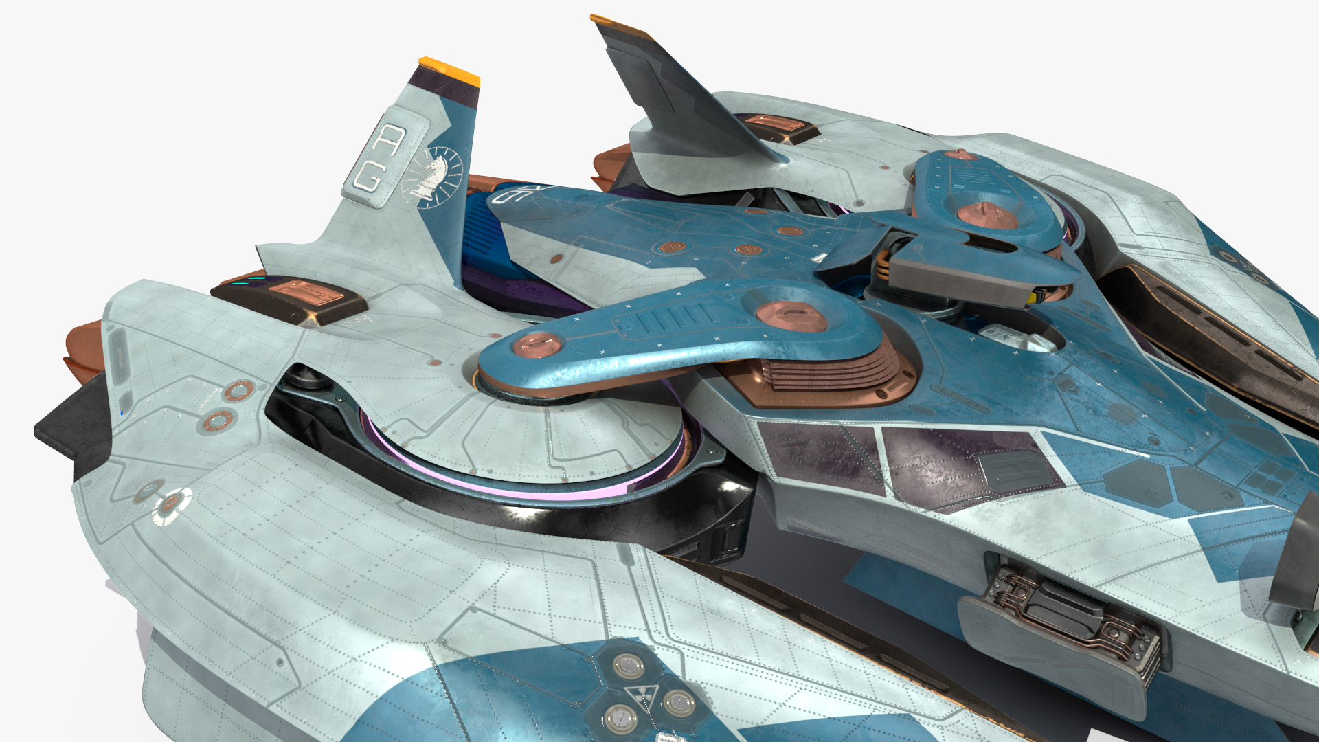 Sci Fi Fighter Jet Blue Rigged for Cinema 4D 3D model