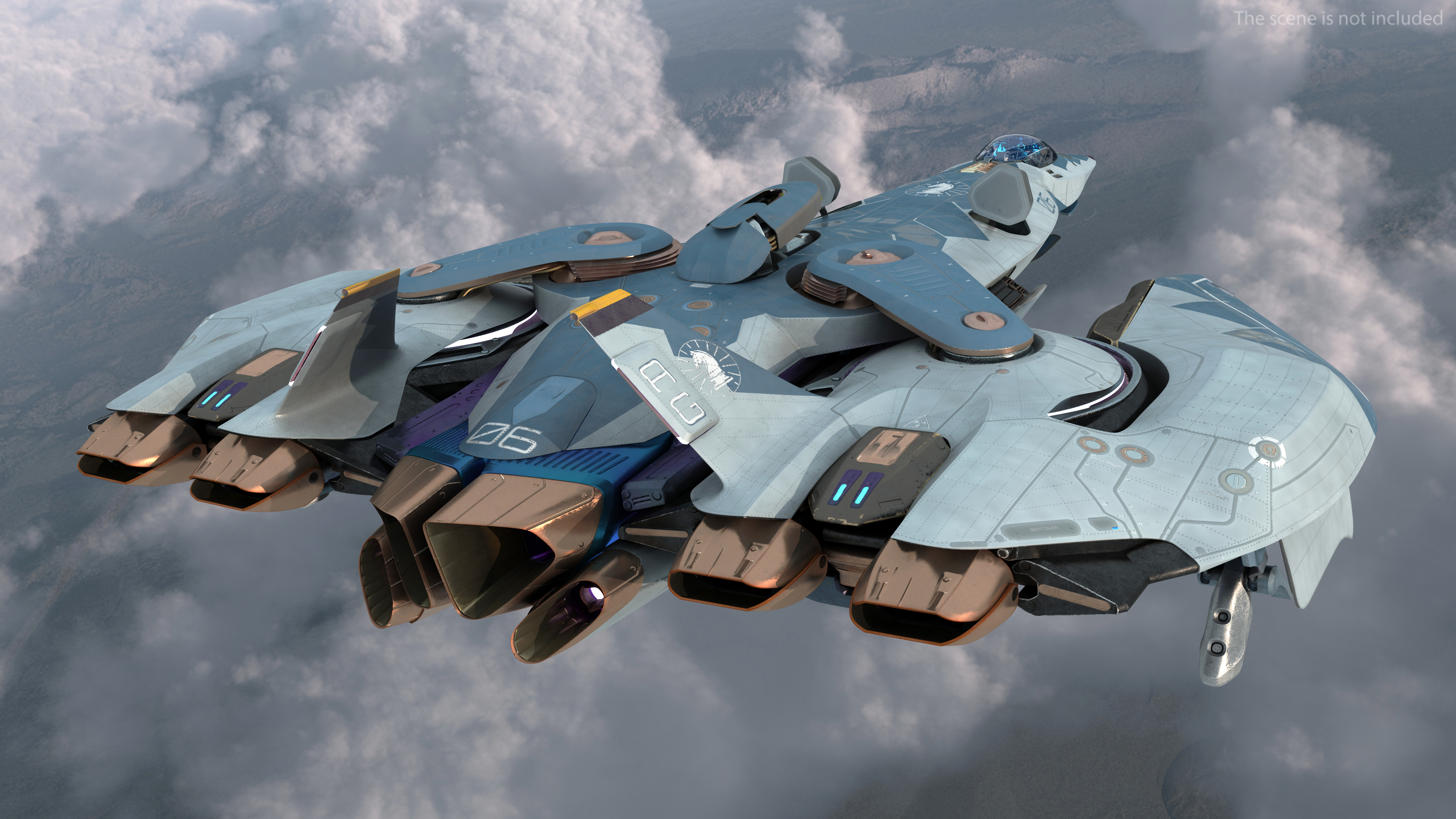 Sci Fi Fighter Jet Blue Rigged for Cinema 4D 3D model