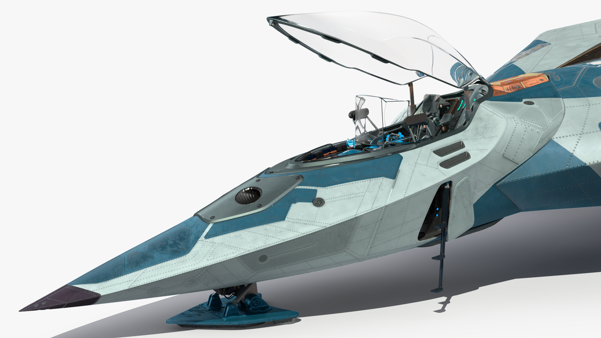 Sci Fi Fighter Jet Blue Rigged for Cinema 4D 3D model