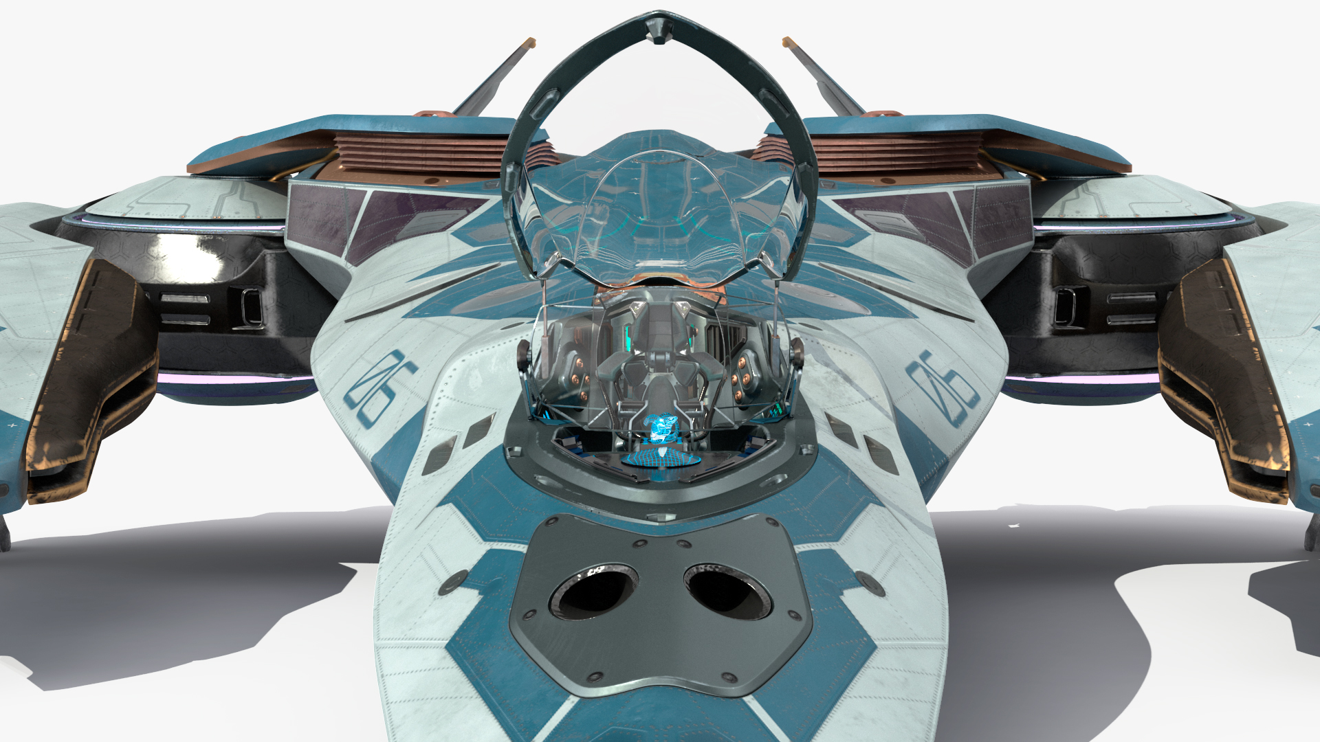 Sci Fi Fighter Jet Blue Rigged for Cinema 4D 3D model