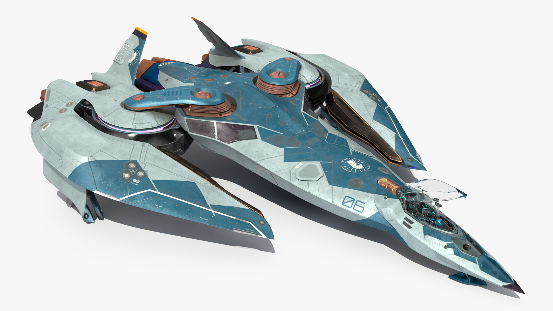 Sci Fi Fighter Jet Blue Rigged for Cinema 4D 3D model