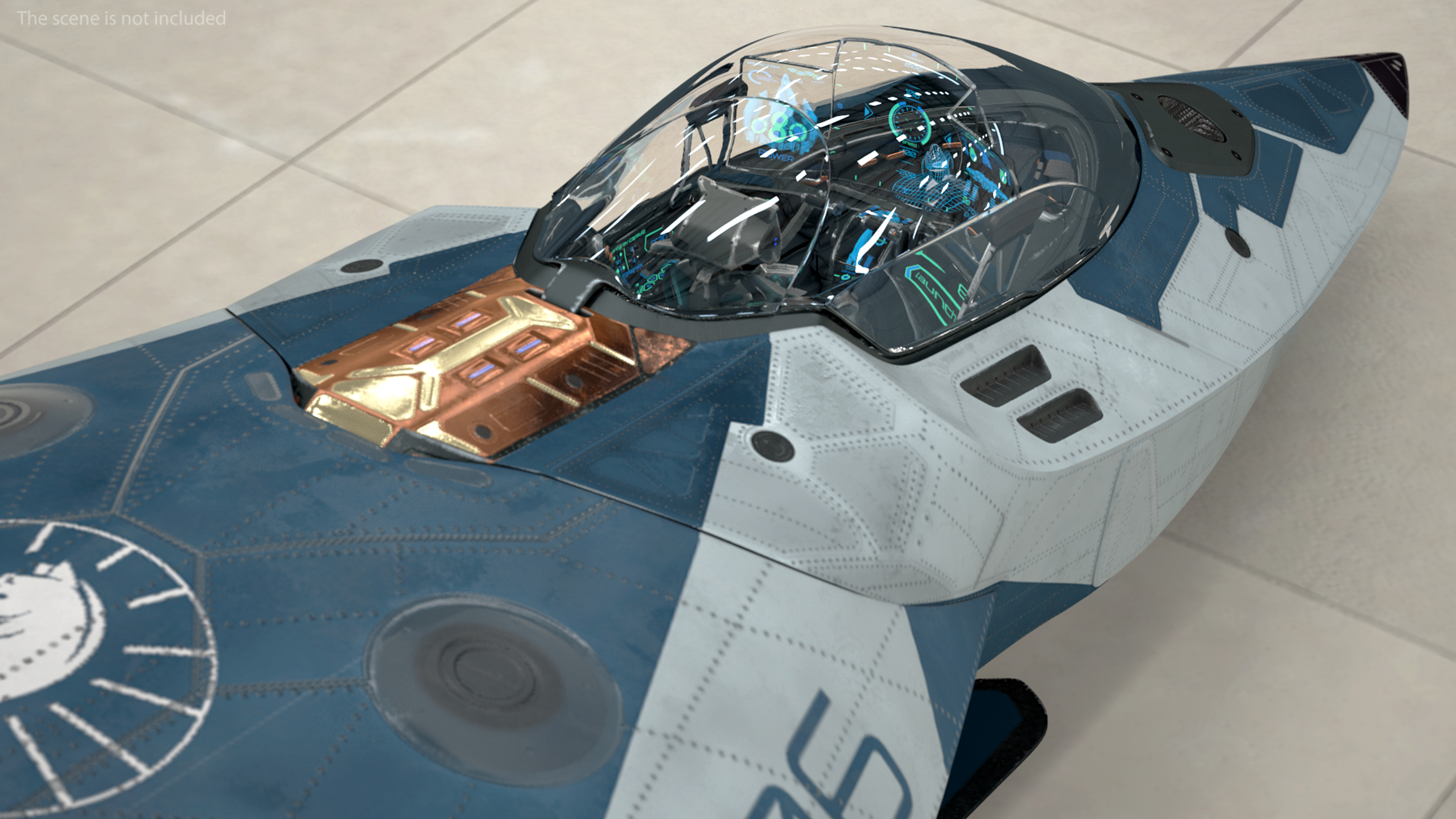 Sci Fi Fighter Jet Blue Rigged for Cinema 4D 3D model