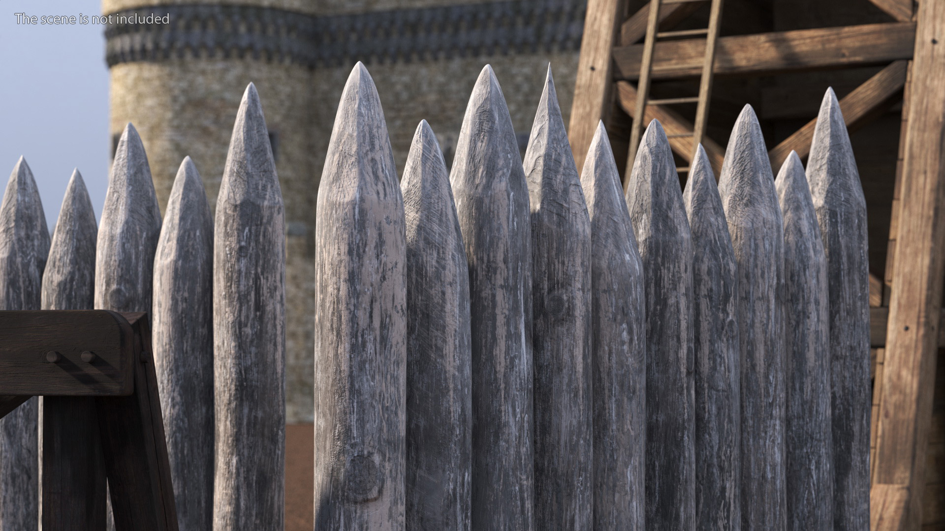 3D model Medieval Faded Wooden Stockade