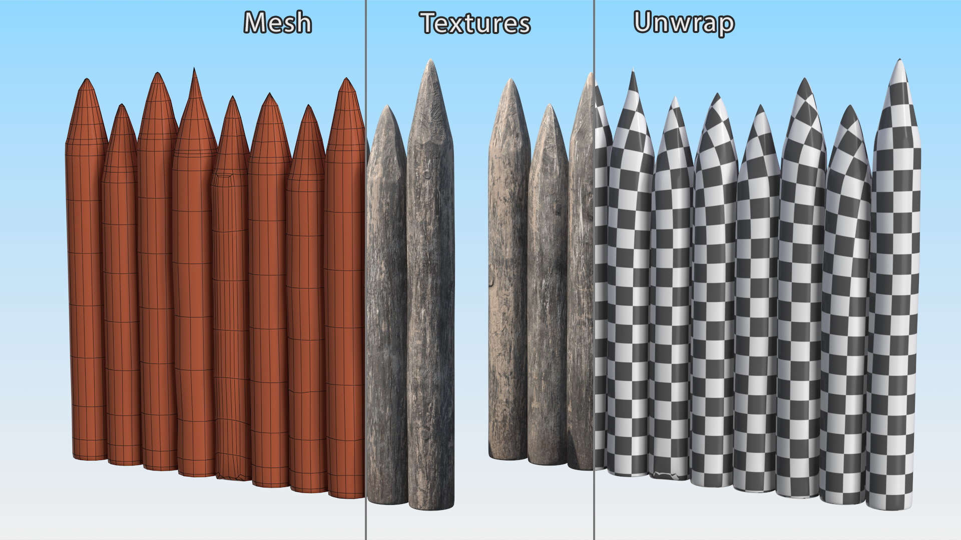 3D model Medieval Faded Wooden Stockade