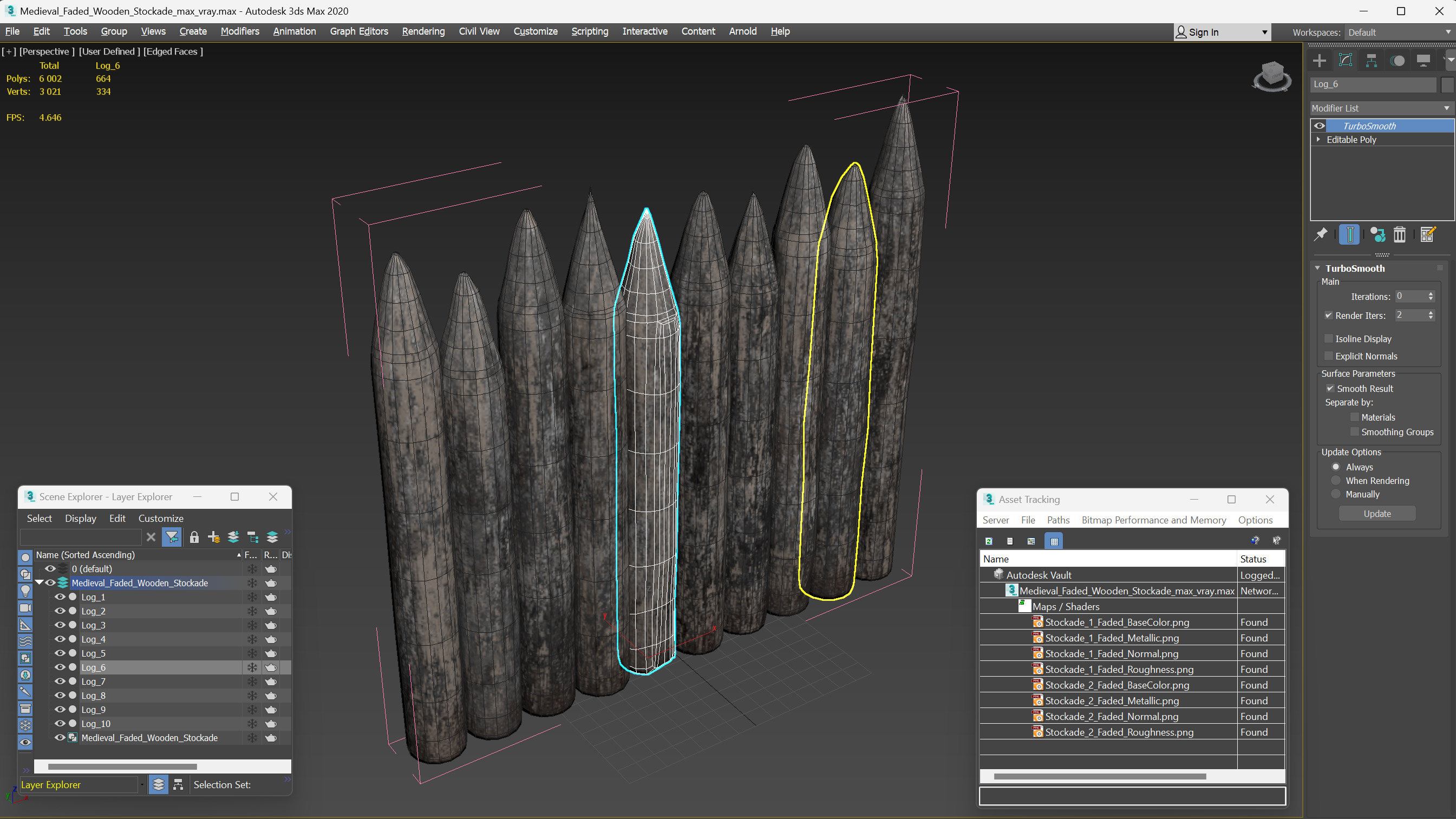 3D model Medieval Faded Wooden Stockade