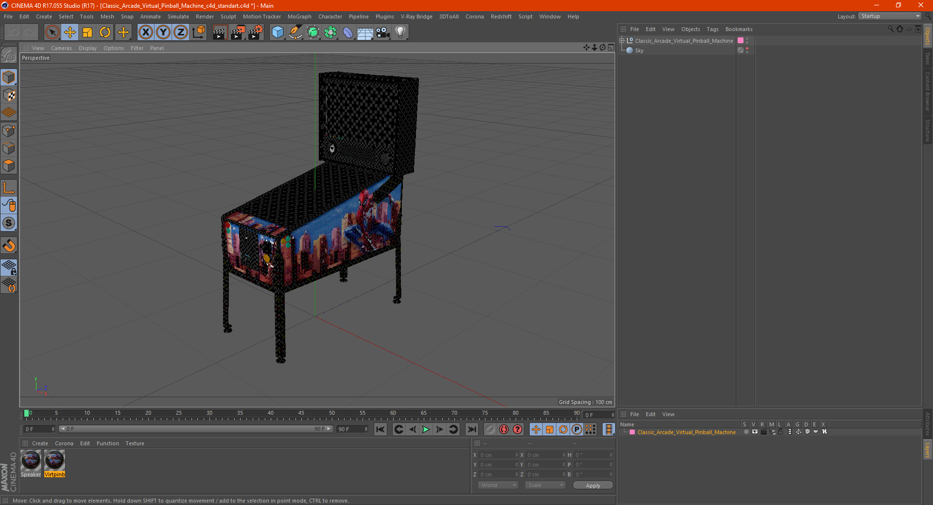 3D Classic Arcade Virtual Pinball Machine model