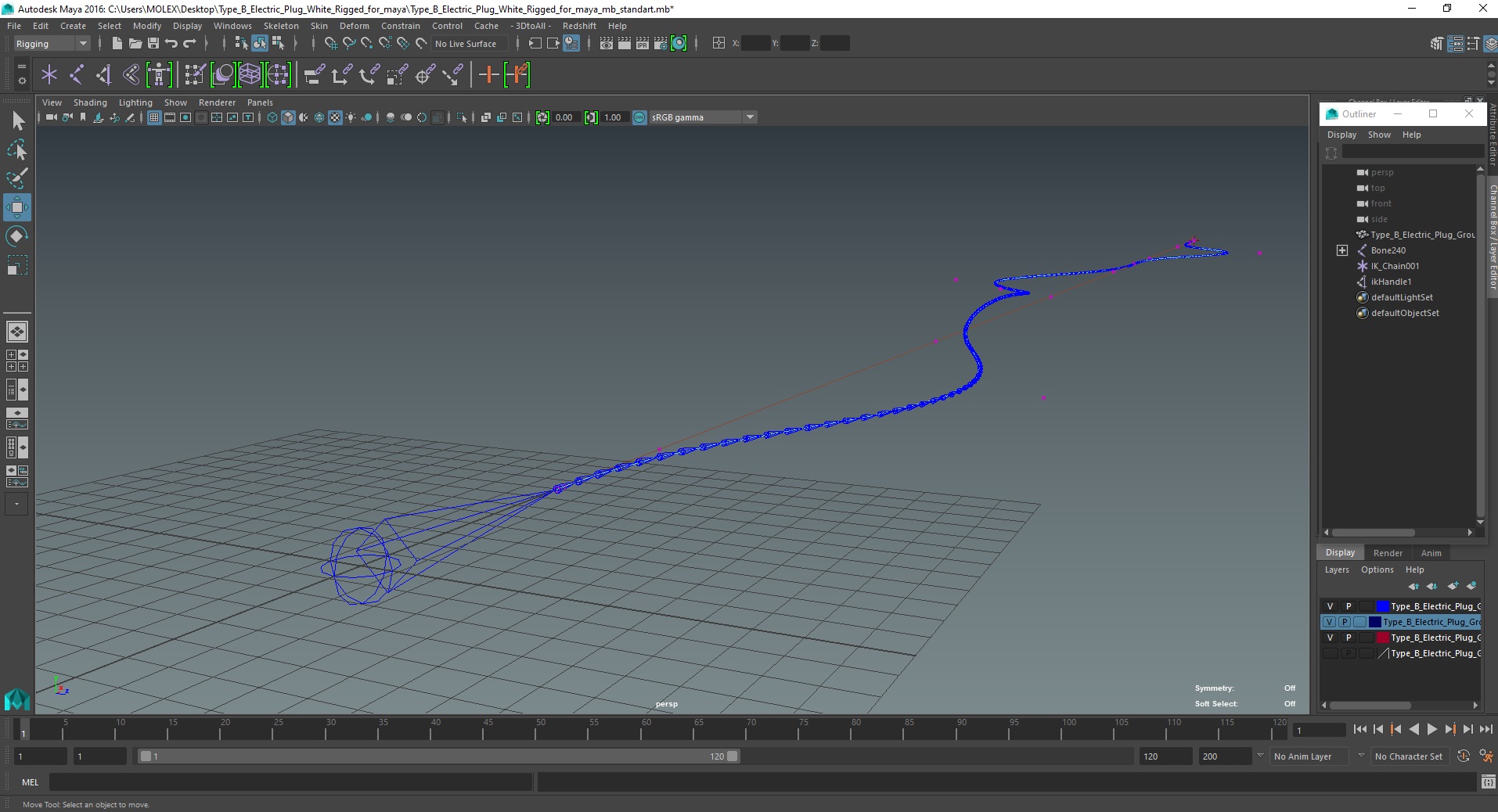 Type B Electric Plug White Rigged for Maya 3D