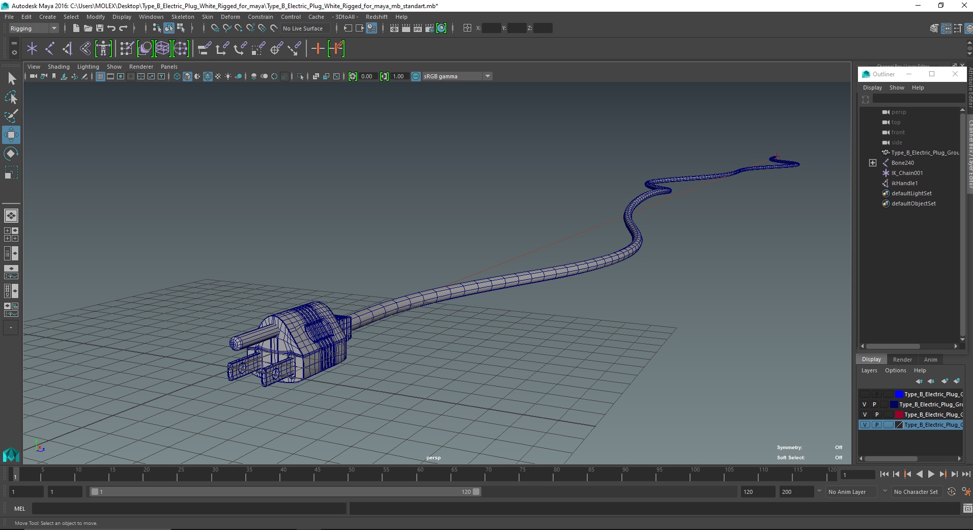 Type B Electric Plug White Rigged for Maya 3D