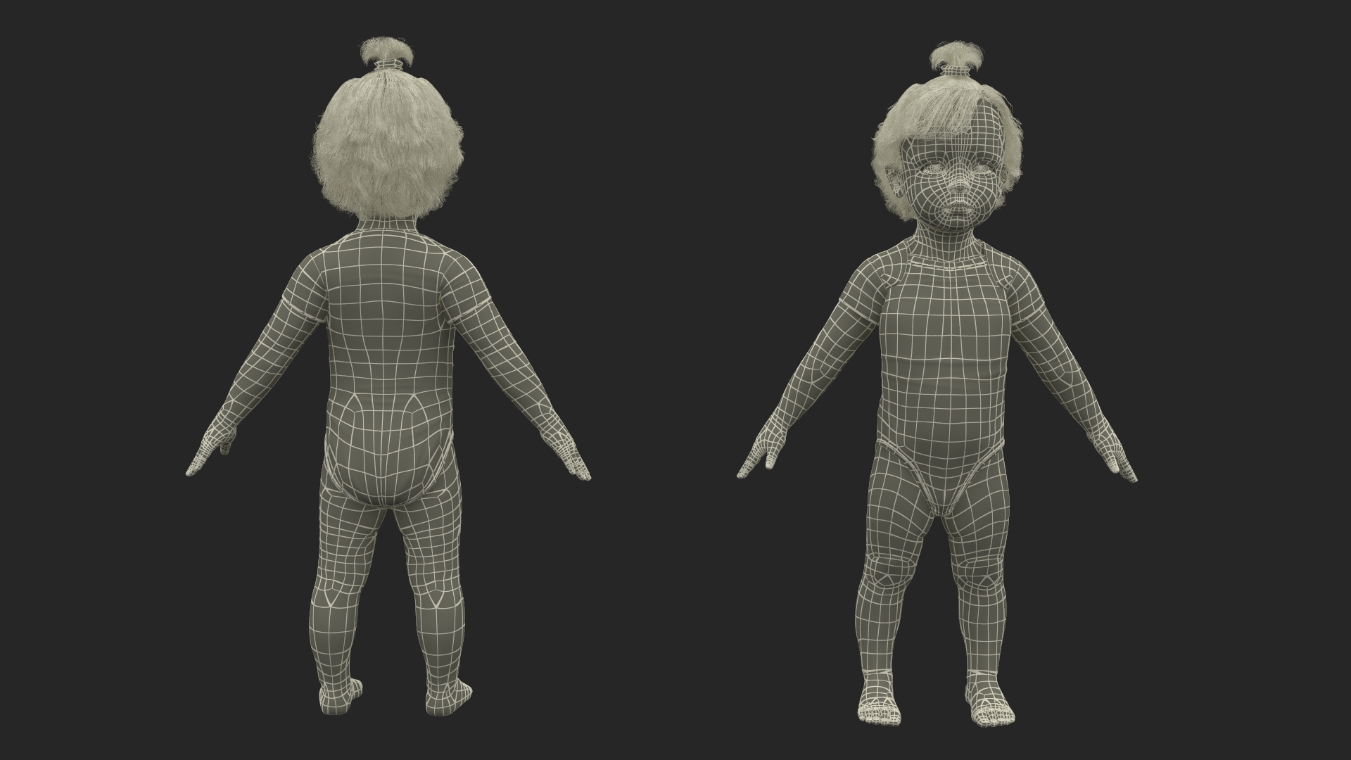3D Baby Girl Wearing Bodysuit A-Pose model