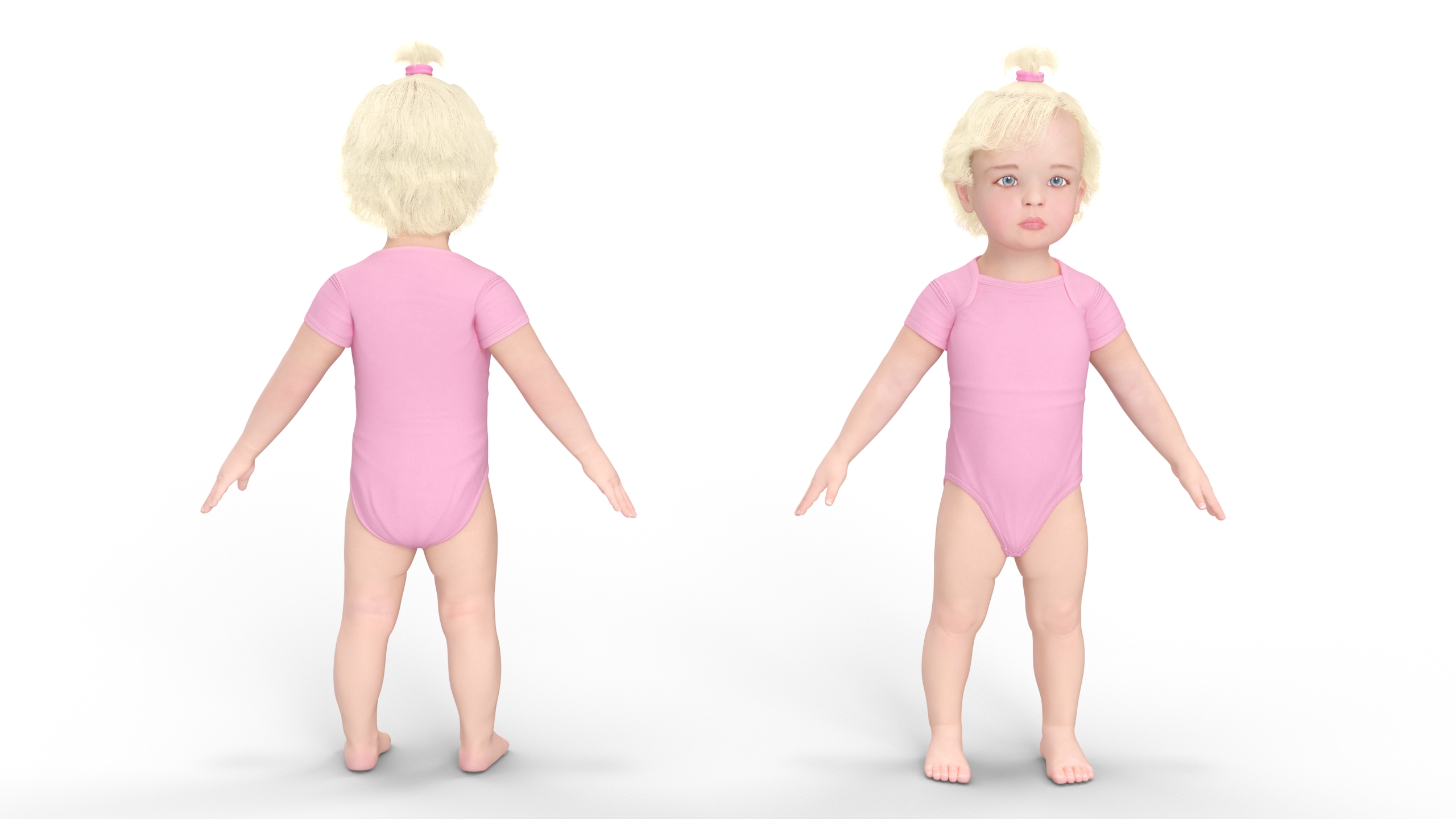 3D Baby Girl Wearing Bodysuit A-Pose model