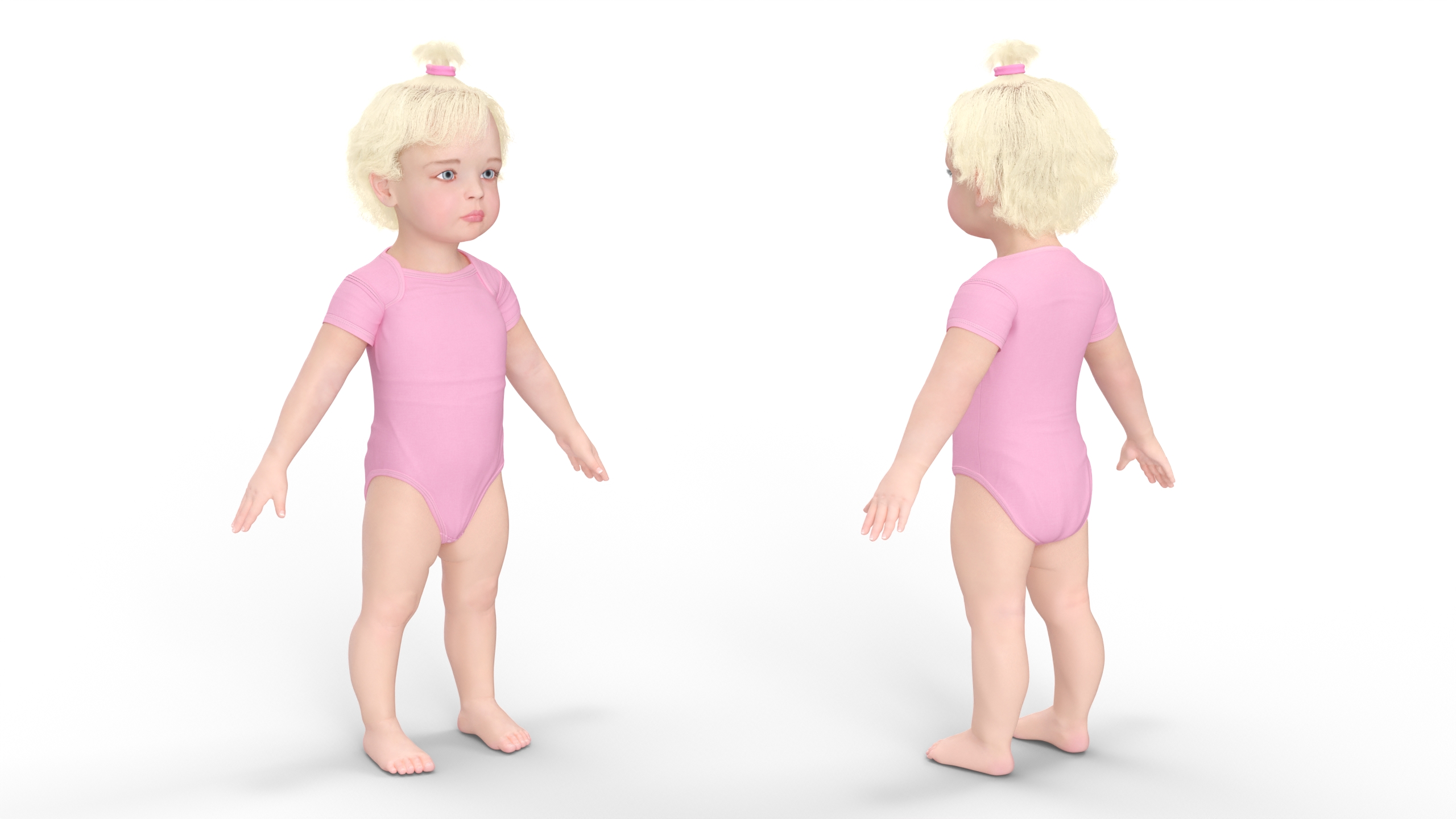 3D Baby Girl Wearing Bodysuit A-Pose model