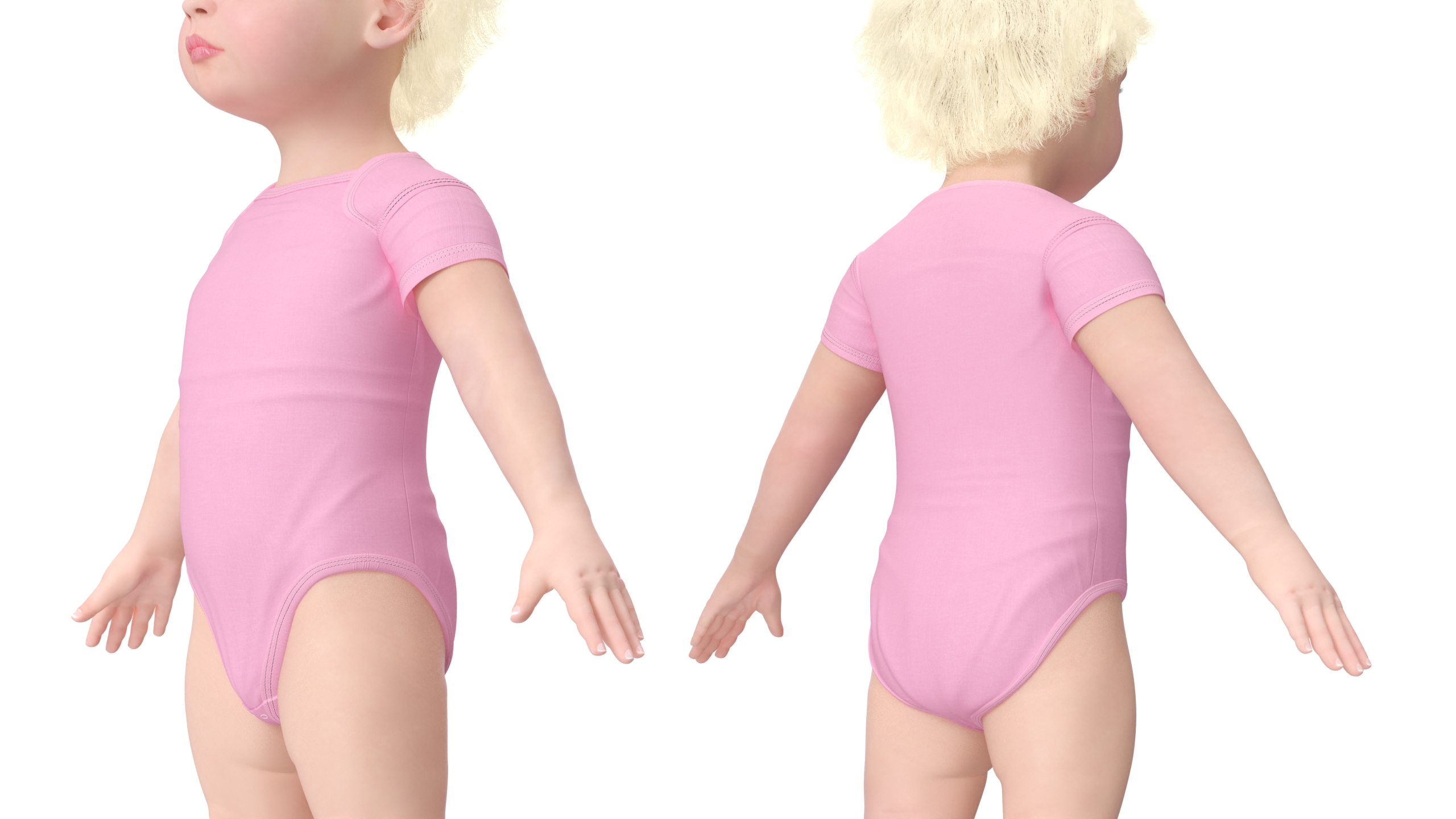 3D Baby Girl Wearing Bodysuit A-Pose model