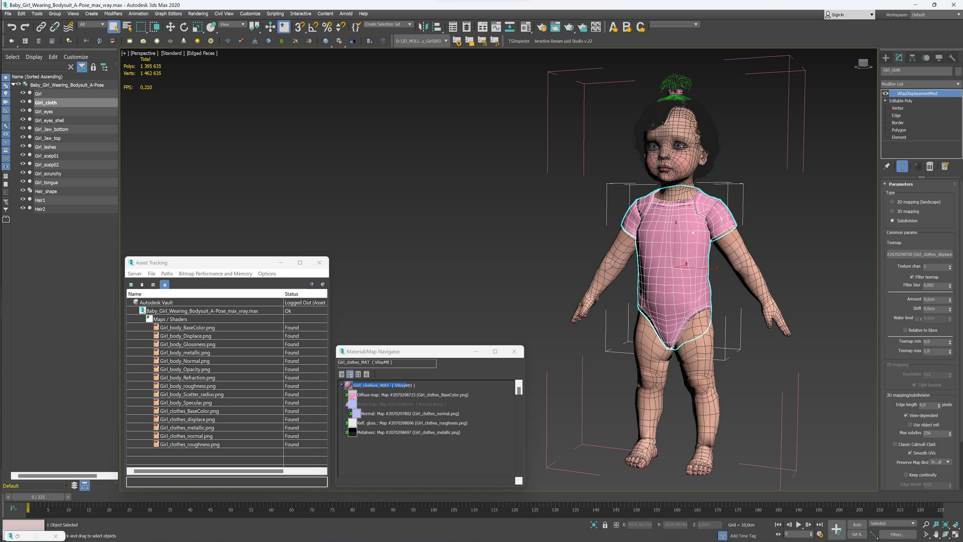3D Baby Girl Wearing Bodysuit A-Pose model