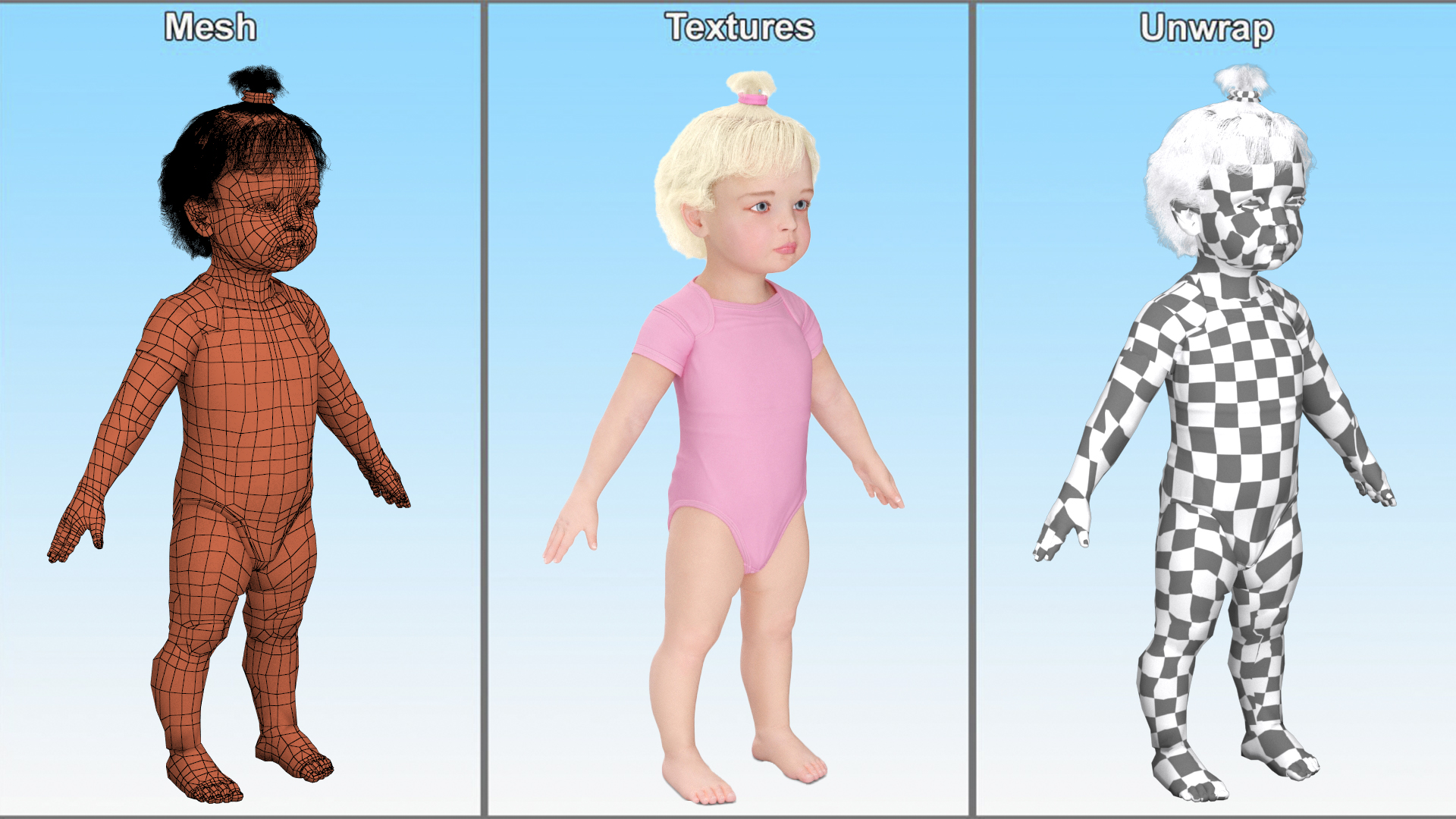 3D Baby Girl Wearing Bodysuit A-Pose model
