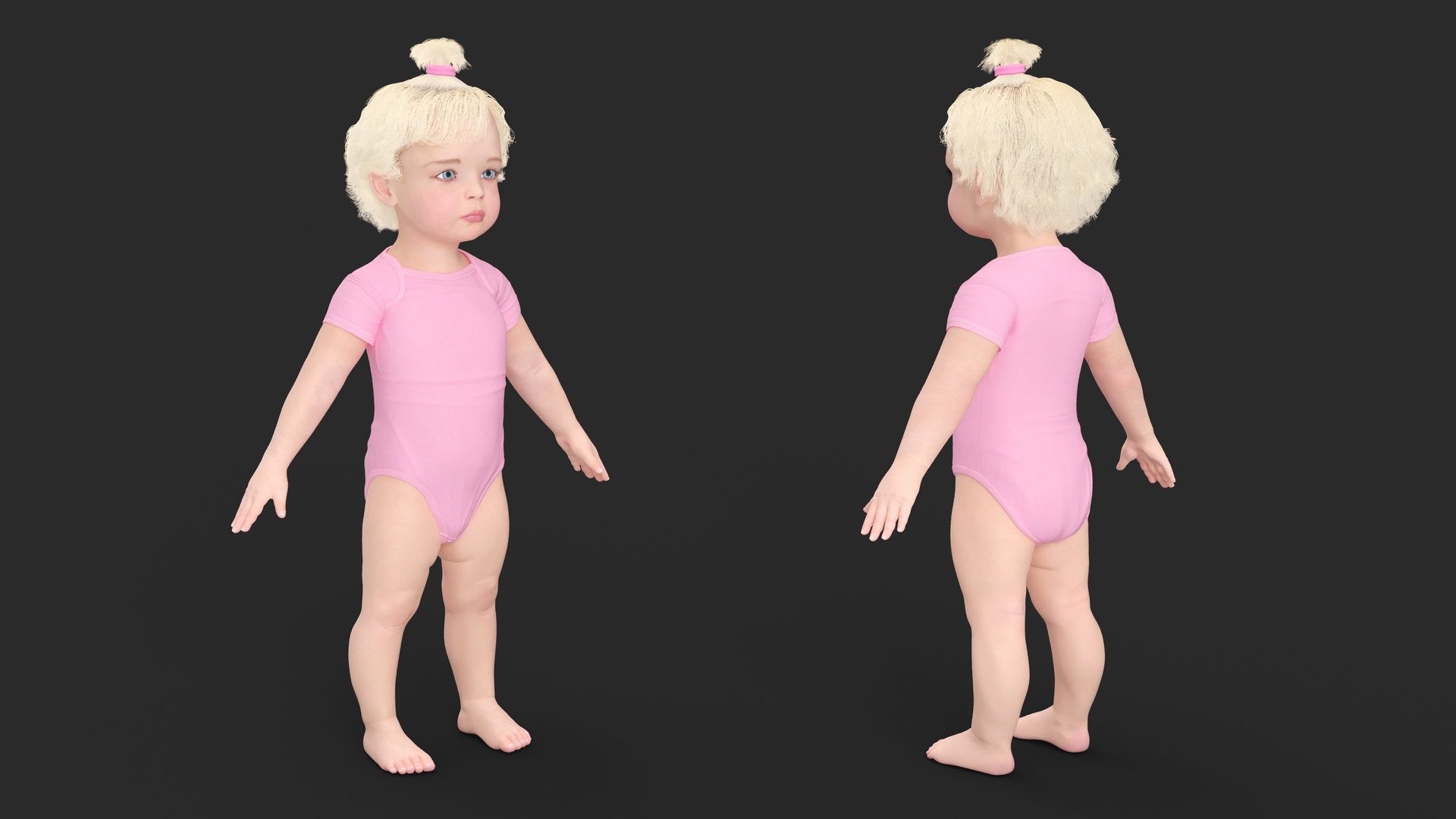 3D Baby Girl Wearing Bodysuit A-Pose model