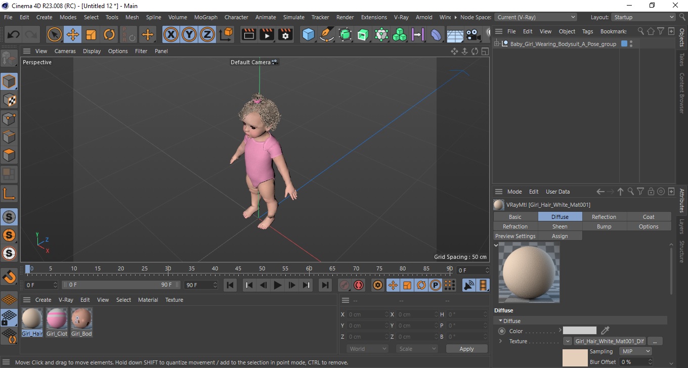 3D Baby Girl Wearing Bodysuit A-Pose model