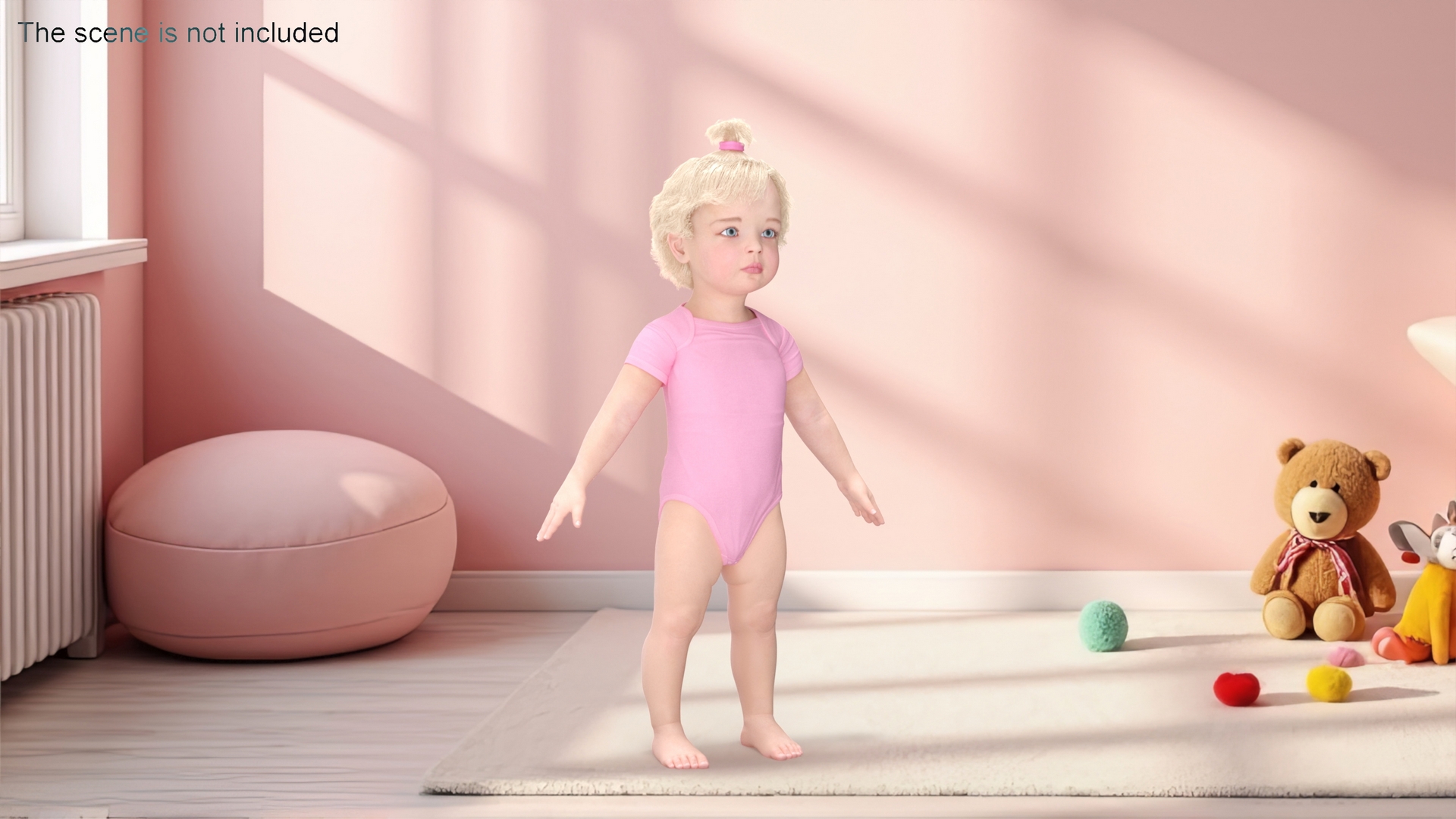 3D Baby Girl Wearing Bodysuit A-Pose model