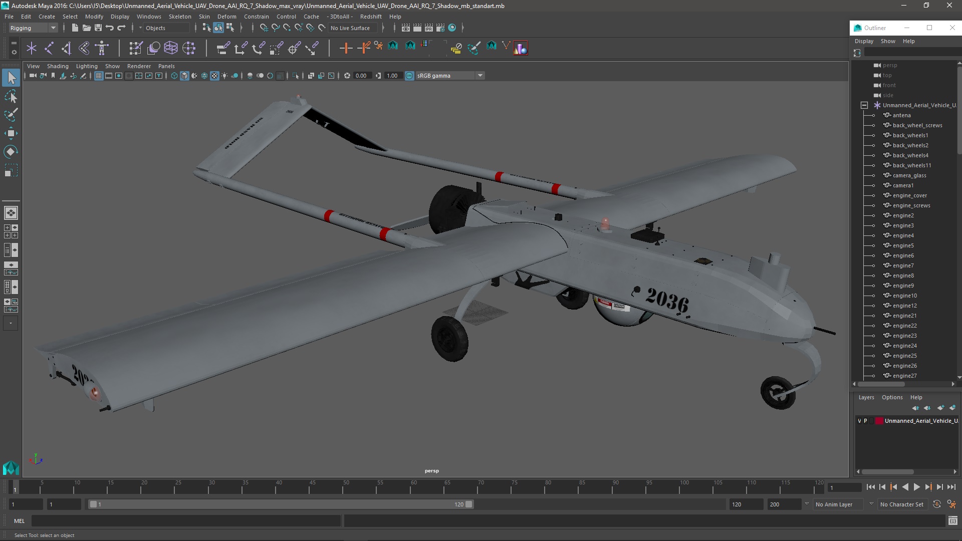 Unmanned Aerial Vehicle UAV Drone AAI RQ 7 Shadow 3D model