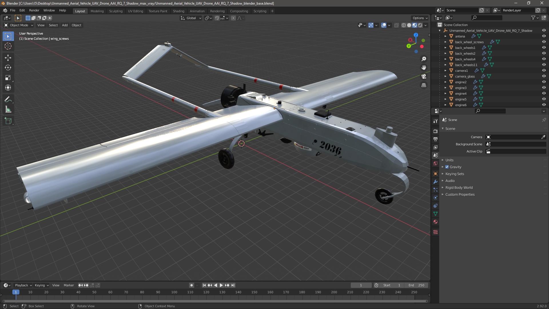 Unmanned Aerial Vehicle UAV Drone AAI RQ 7 Shadow 3D model