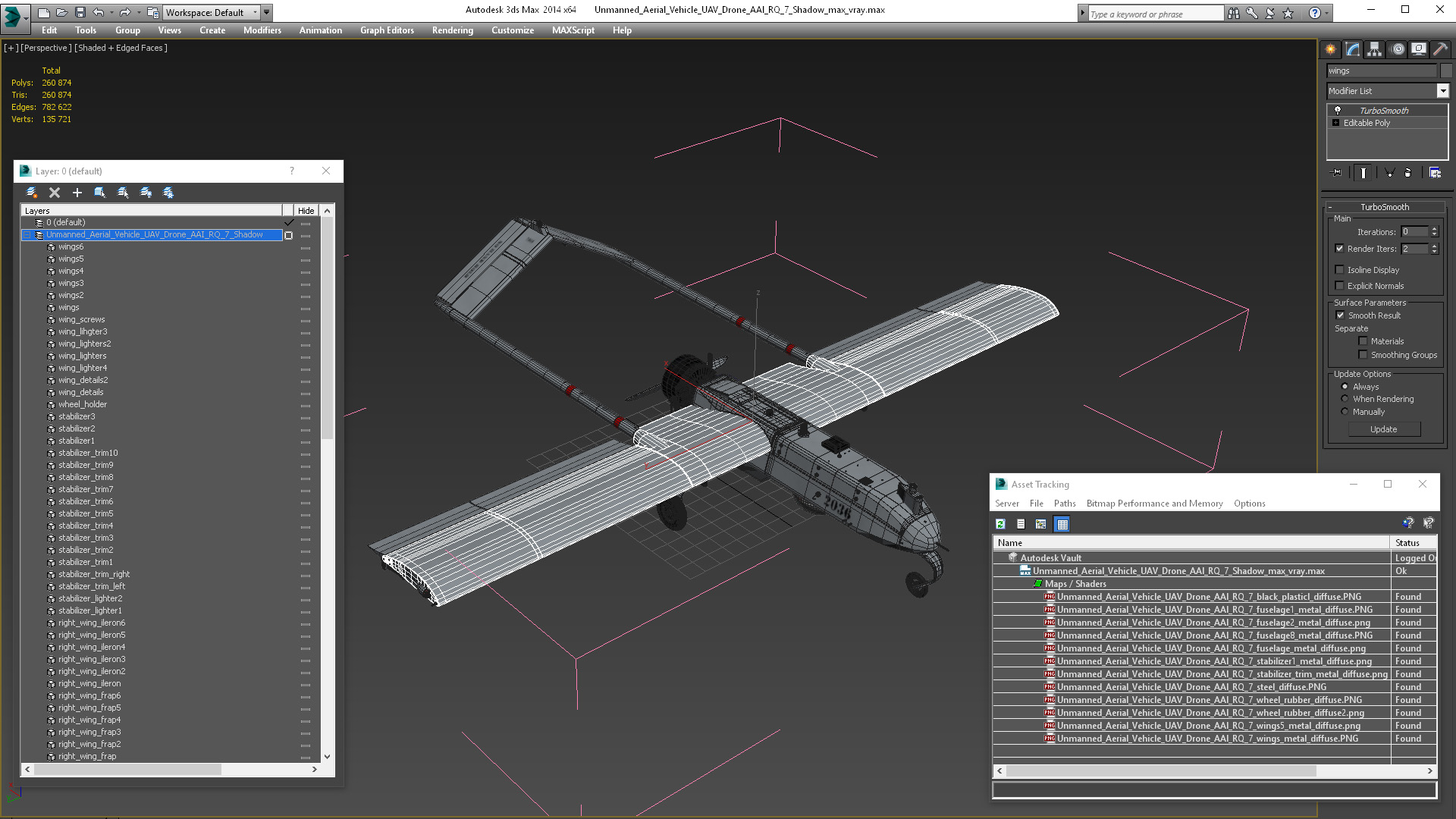 Unmanned Aerial Vehicle UAV Drone AAI RQ 7 Shadow 3D model