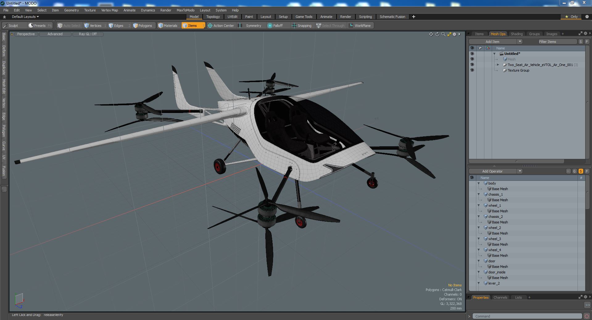 Two Seat Air Vehicle eVTOL Air One 3D model
