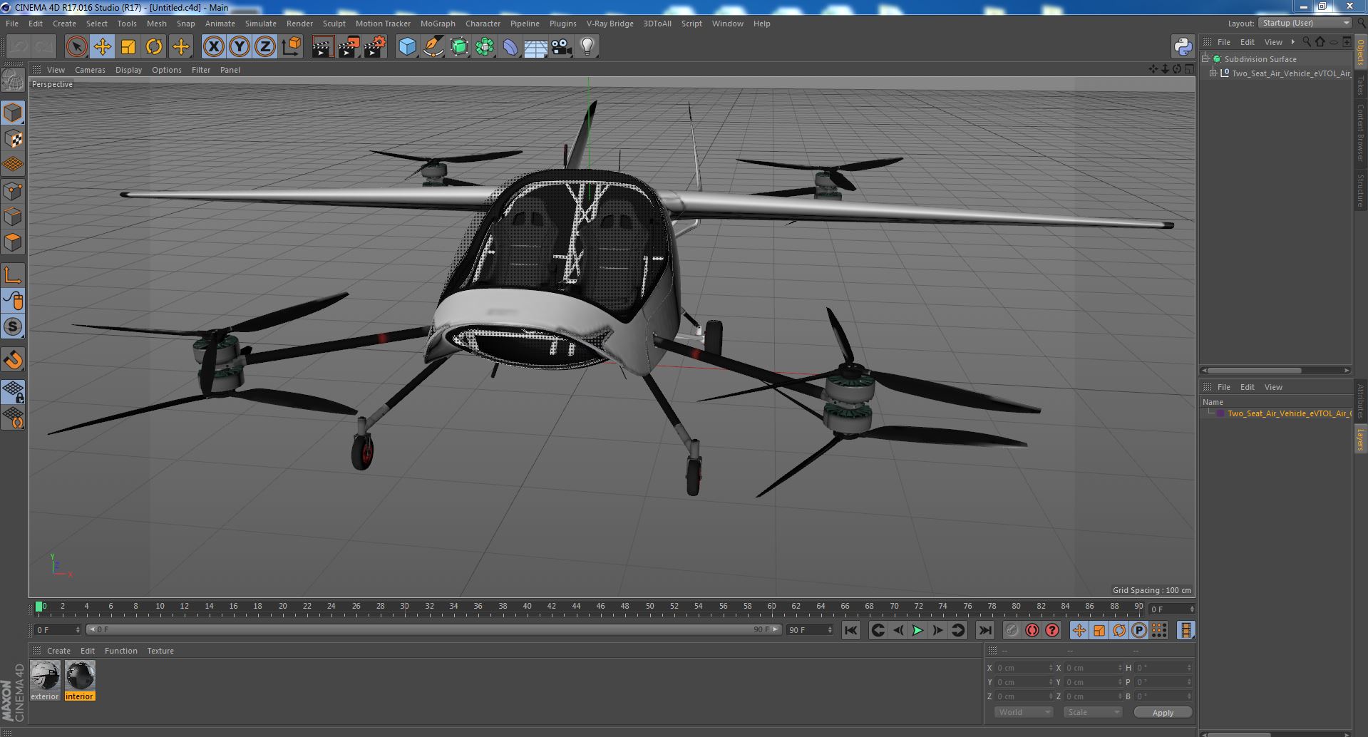 Two Seat Air Vehicle eVTOL Air One 3D model