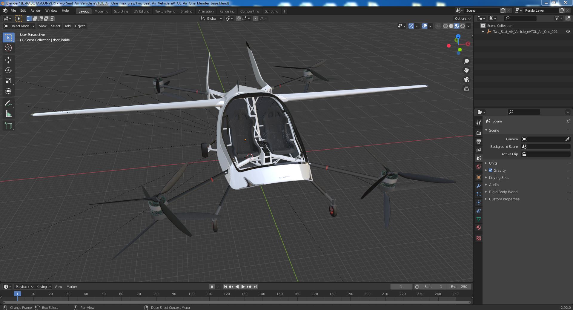 Two Seat Air Vehicle eVTOL Air One 3D model