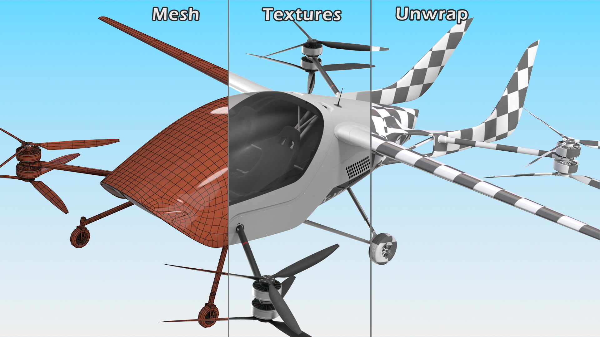 Two Seat Air Vehicle eVTOL Air One 3D model
