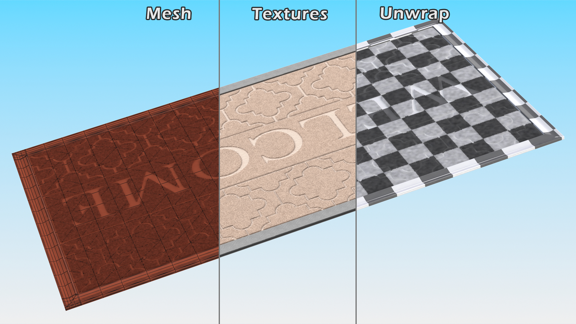 3D Brown Rectangular Door Mats Fur
