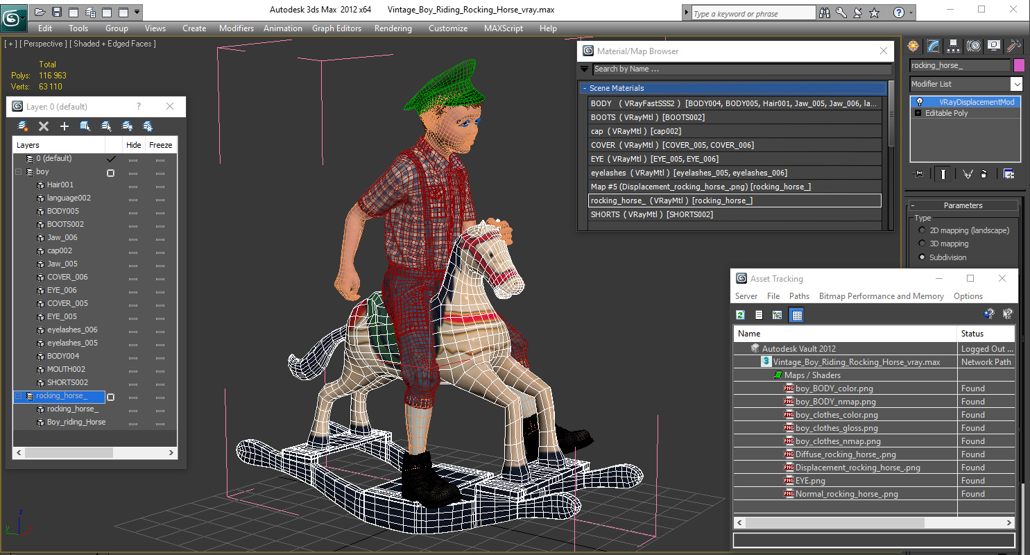 Vintage Boy Riding Rocking Horse 3D