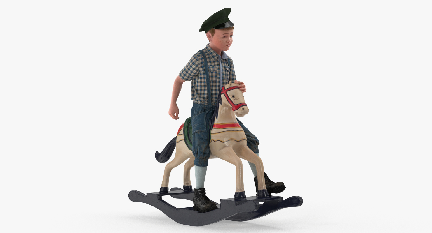 Vintage Boy Riding Rocking Horse 3D