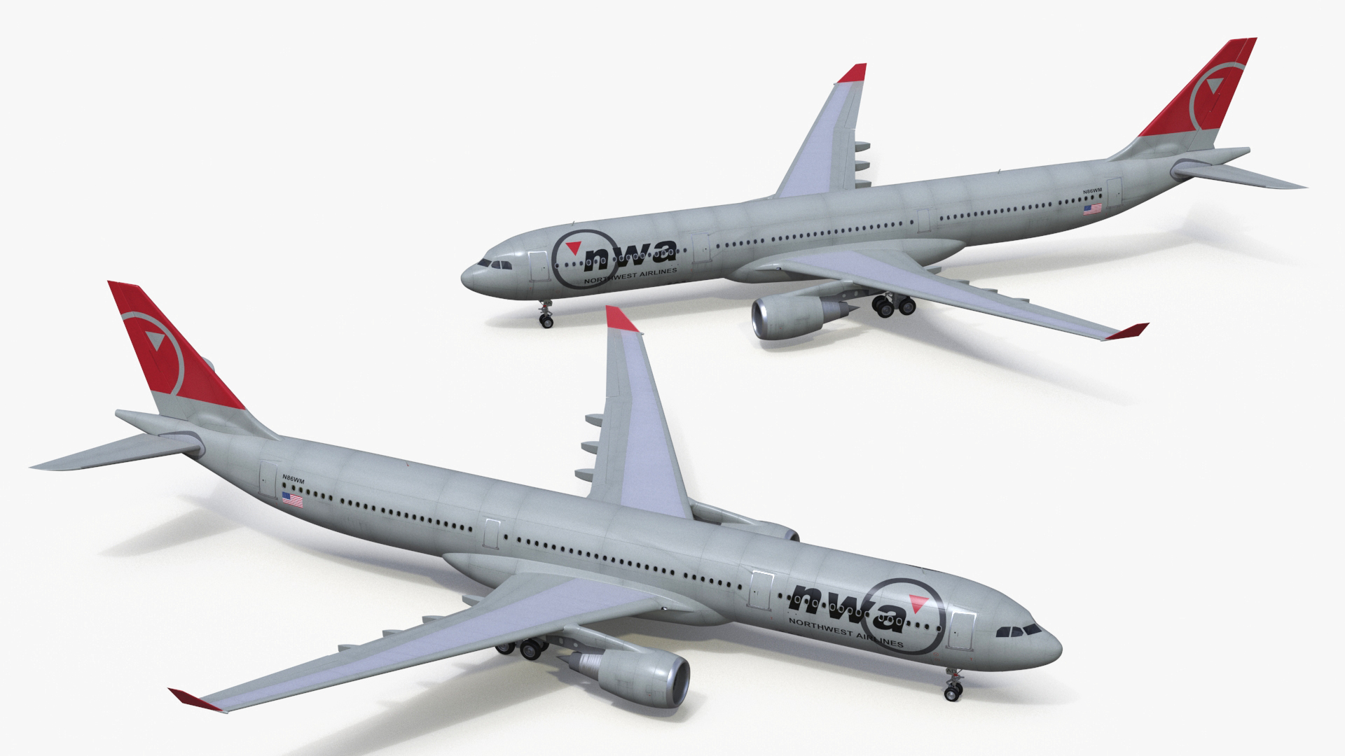 3D Commercial Airliner Airbus A330-300 Northwest Airlines Rigged