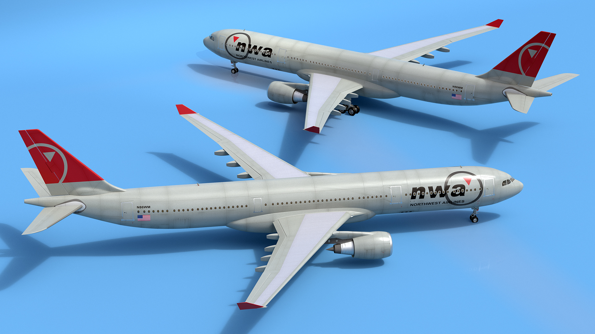 3D Commercial Airliner Airbus A330-300 Northwest Airlines Rigged