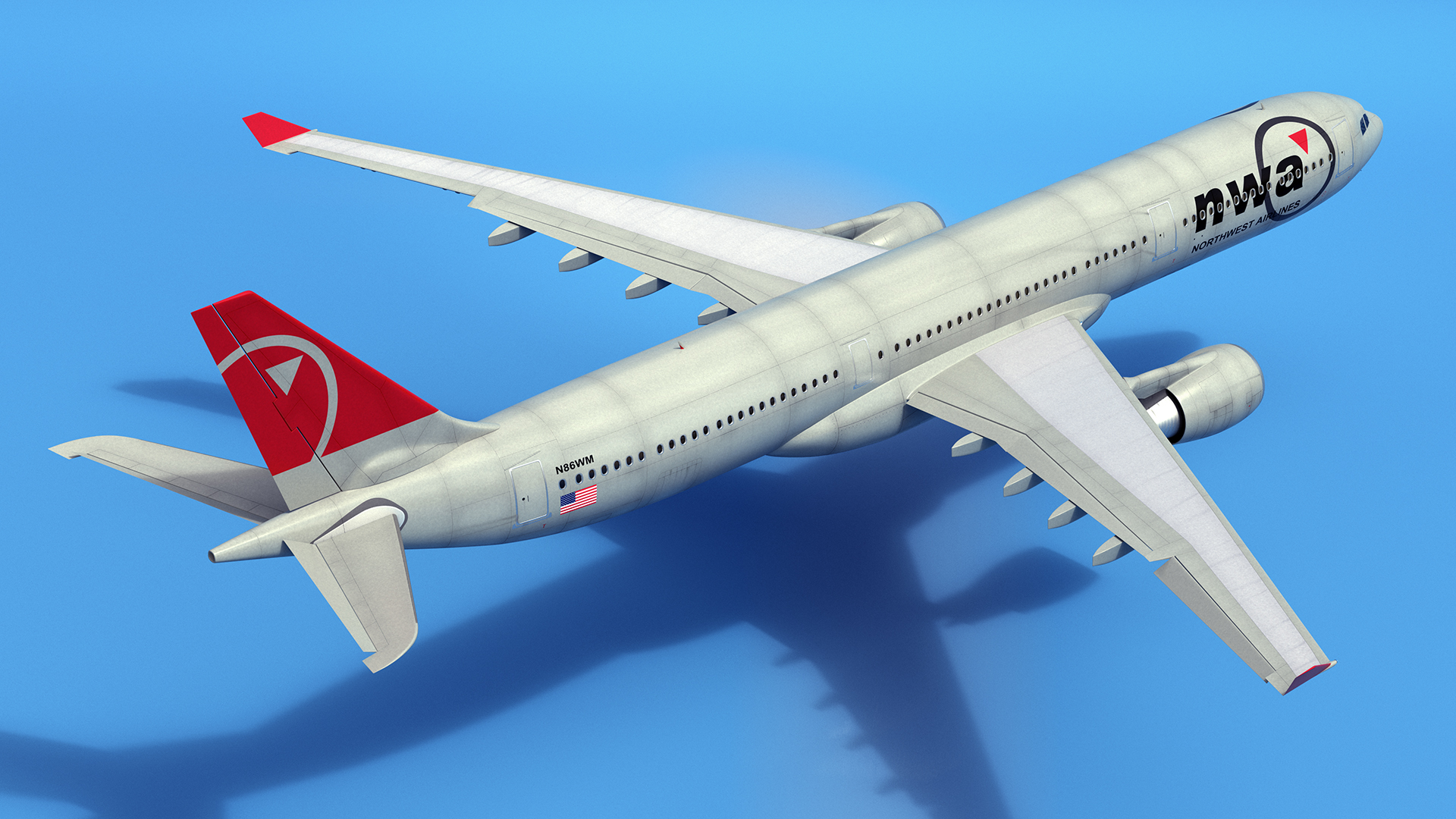 3D Commercial Airliner Airbus A330-300 Northwest Airlines Rigged