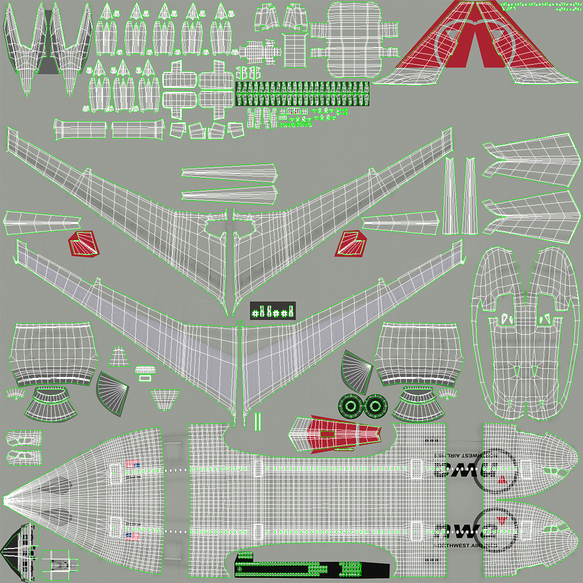 3D Commercial Airliner Airbus A330-300 Northwest Airlines Rigged