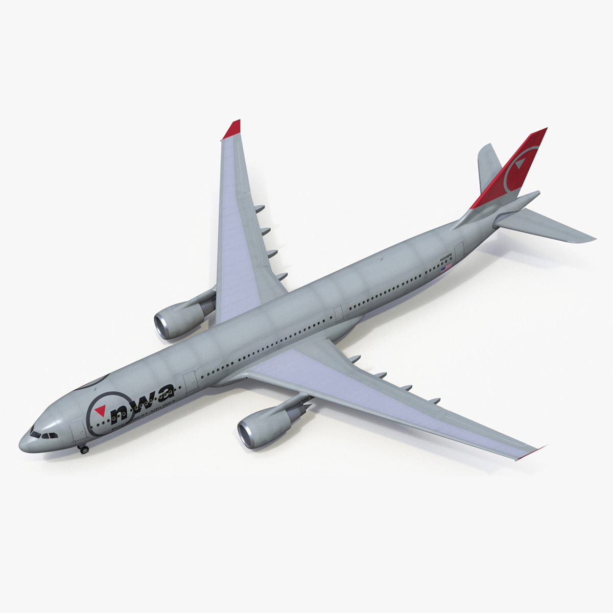 3D Commercial Airliner Airbus A330-300 Northwest Airlines Rigged
