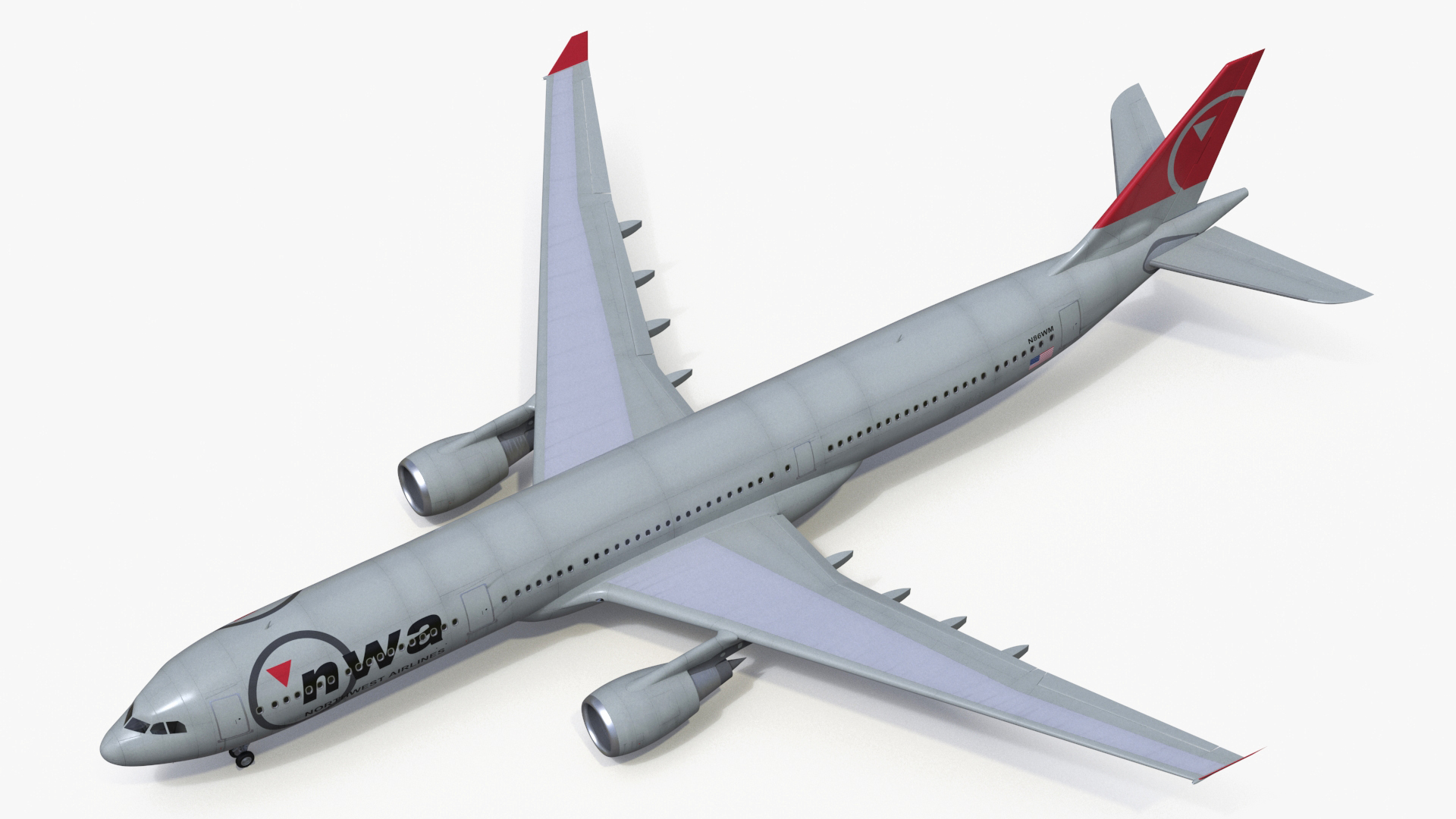 3D Commercial Airliner Airbus A330-300 Northwest Airlines Rigged