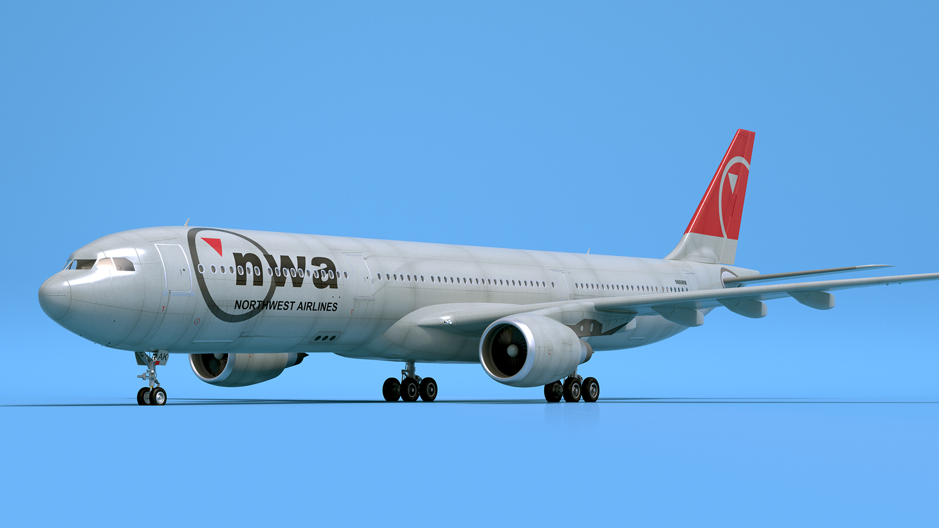 3D Commercial Airliner Airbus A330-300 Northwest Airlines Rigged