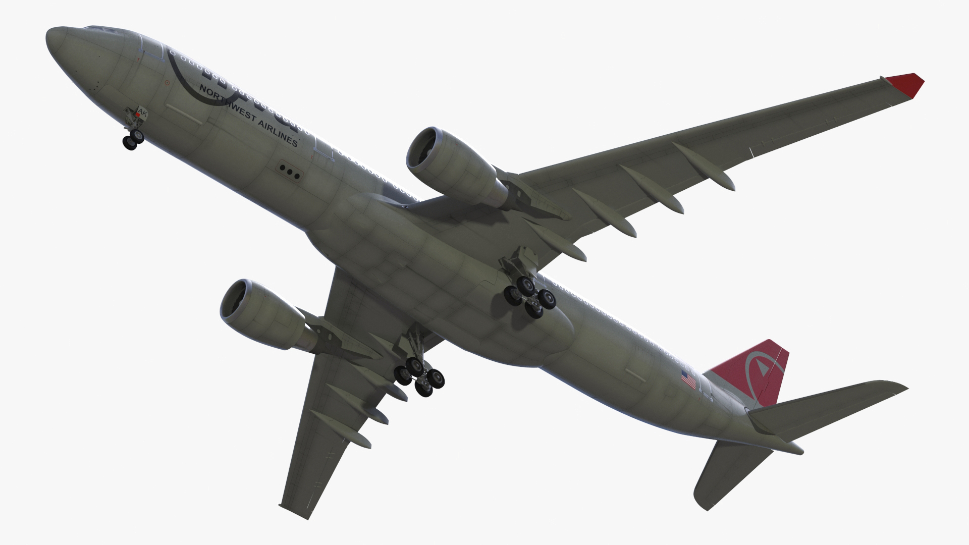 3D Commercial Airliner Airbus A330-300 Northwest Airlines Rigged