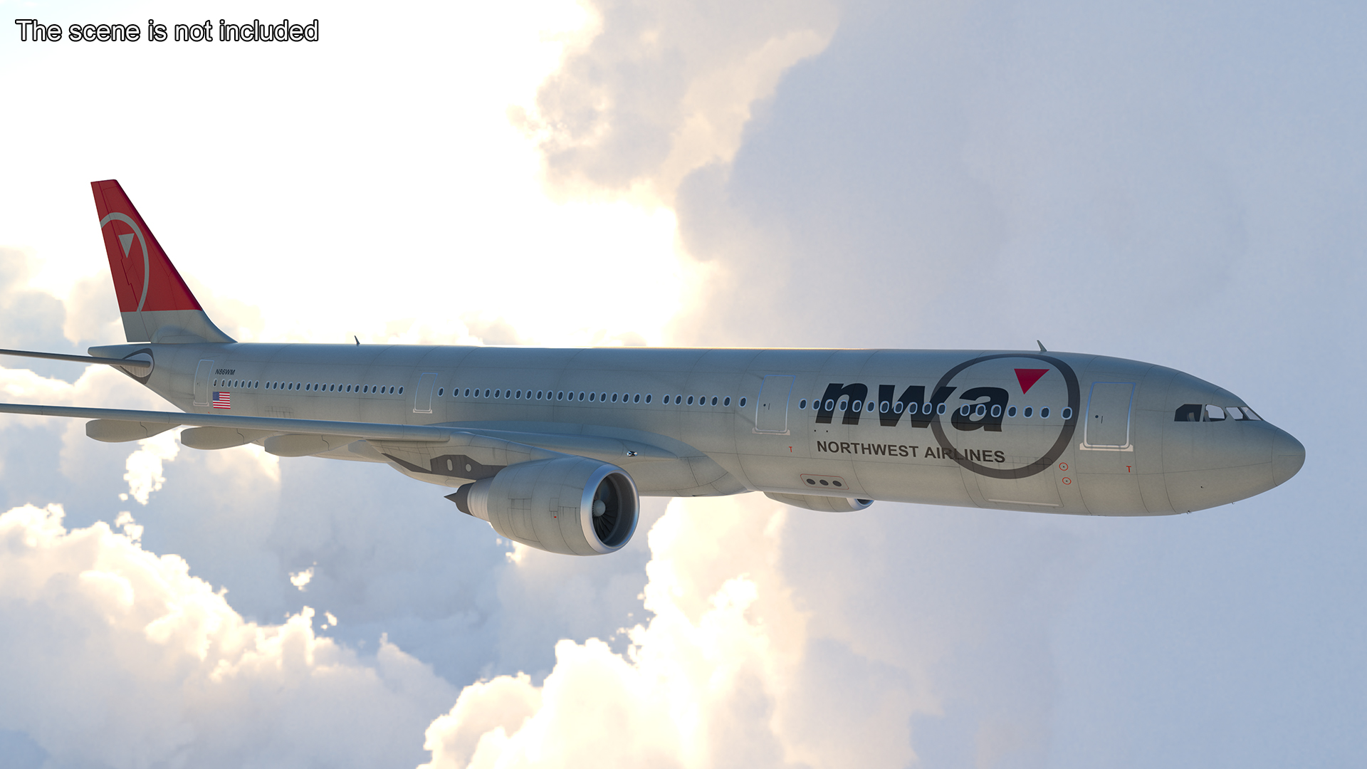3D Commercial Airliner Airbus A330-300 Northwest Airlines Rigged
