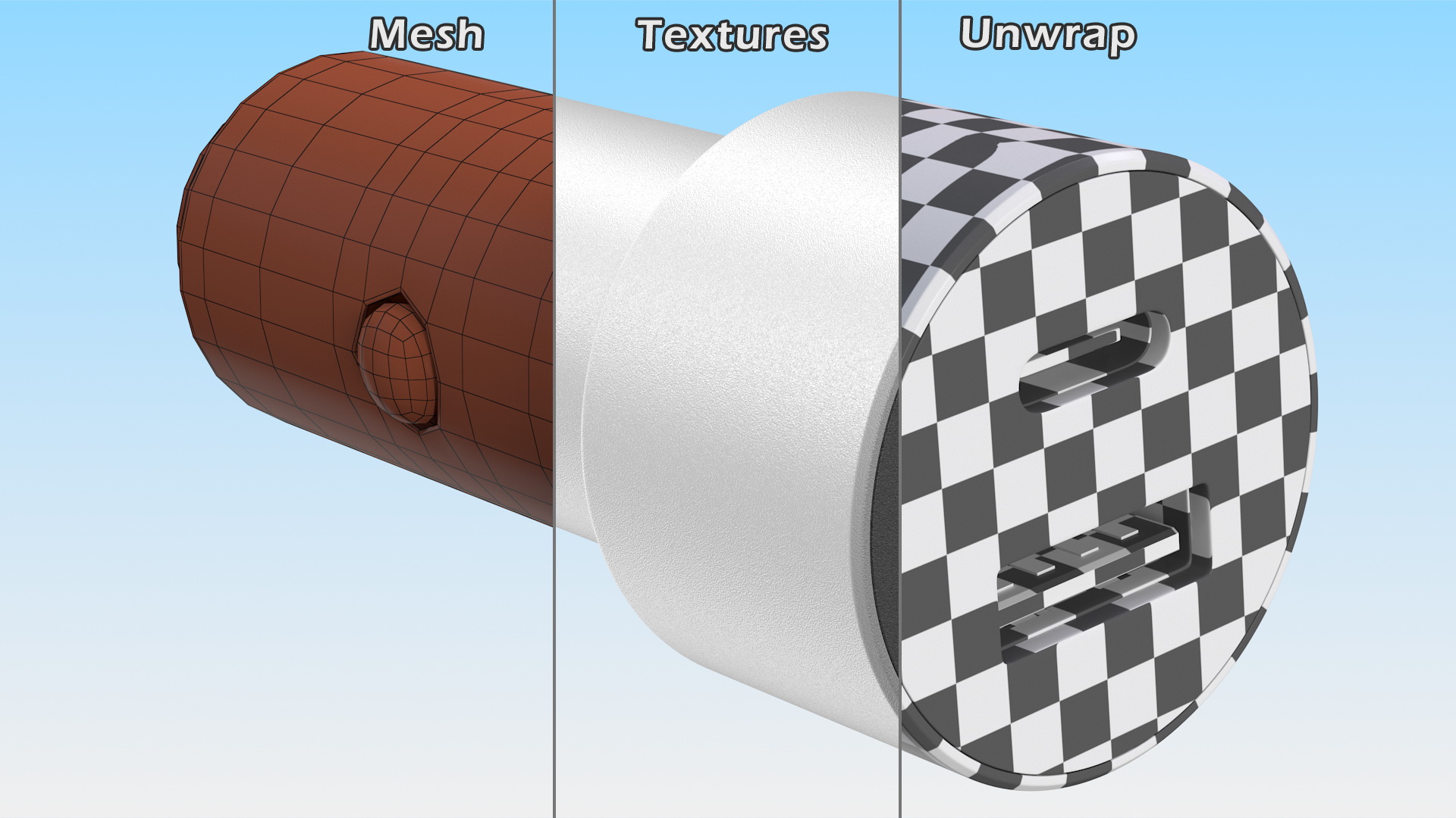 3D USB Type A and C Car Charger model