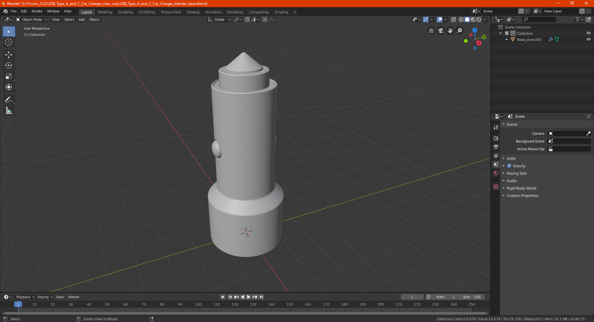 3D USB Type A and C Car Charger model