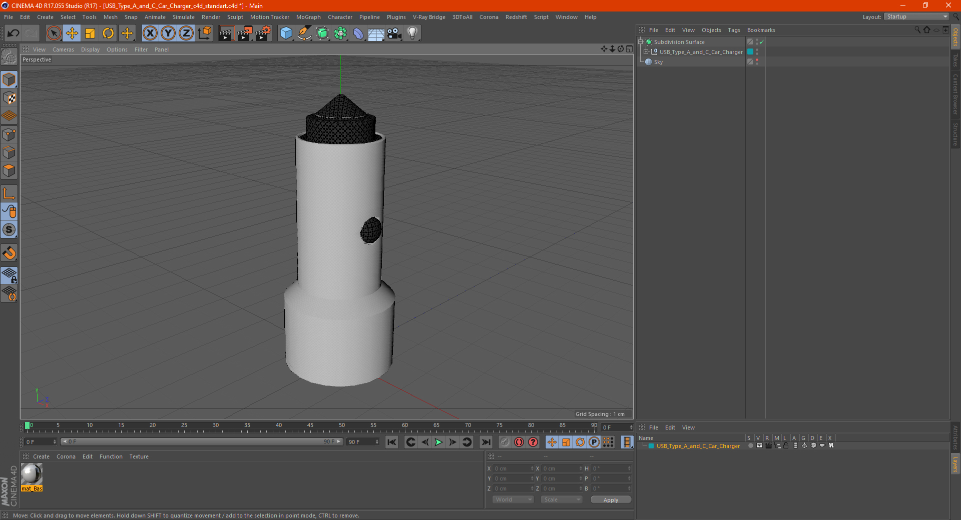 3D USB Type A and C Car Charger model