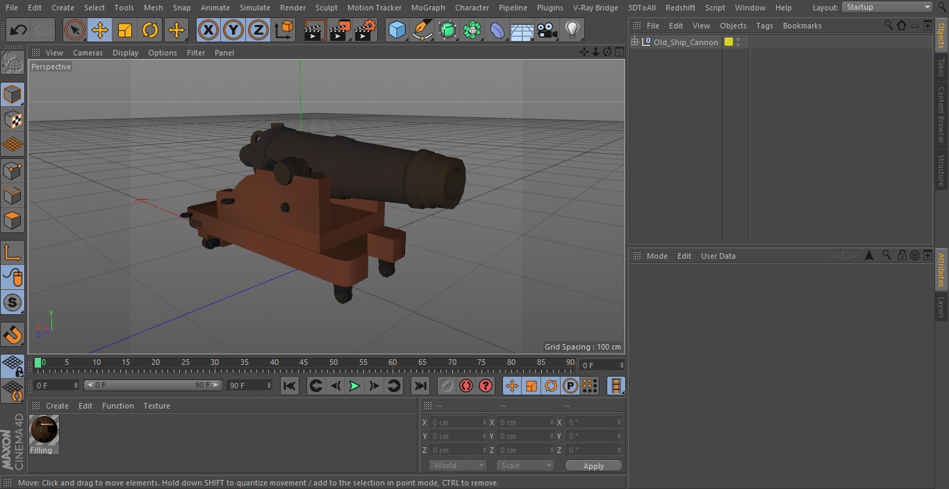 3D model Old Ship Cannon