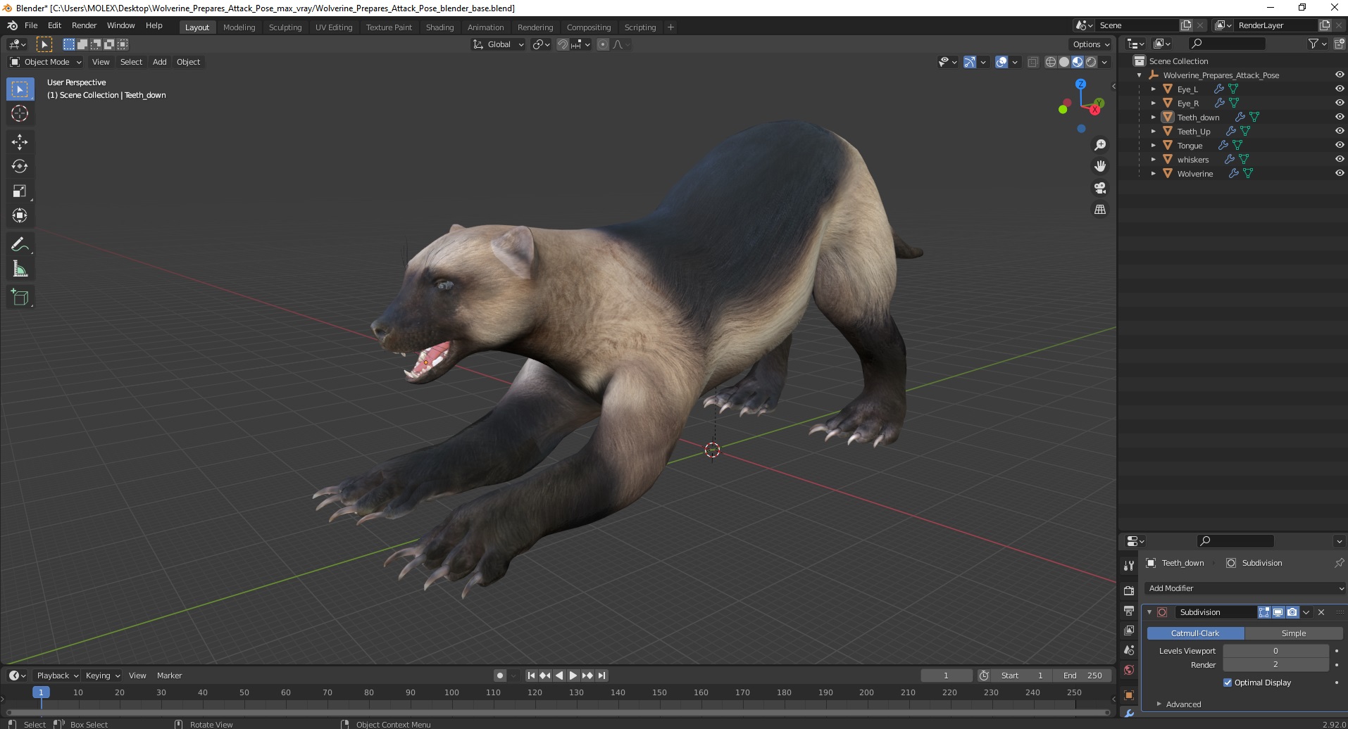 3D model Wolverine Prepares Attack Pose