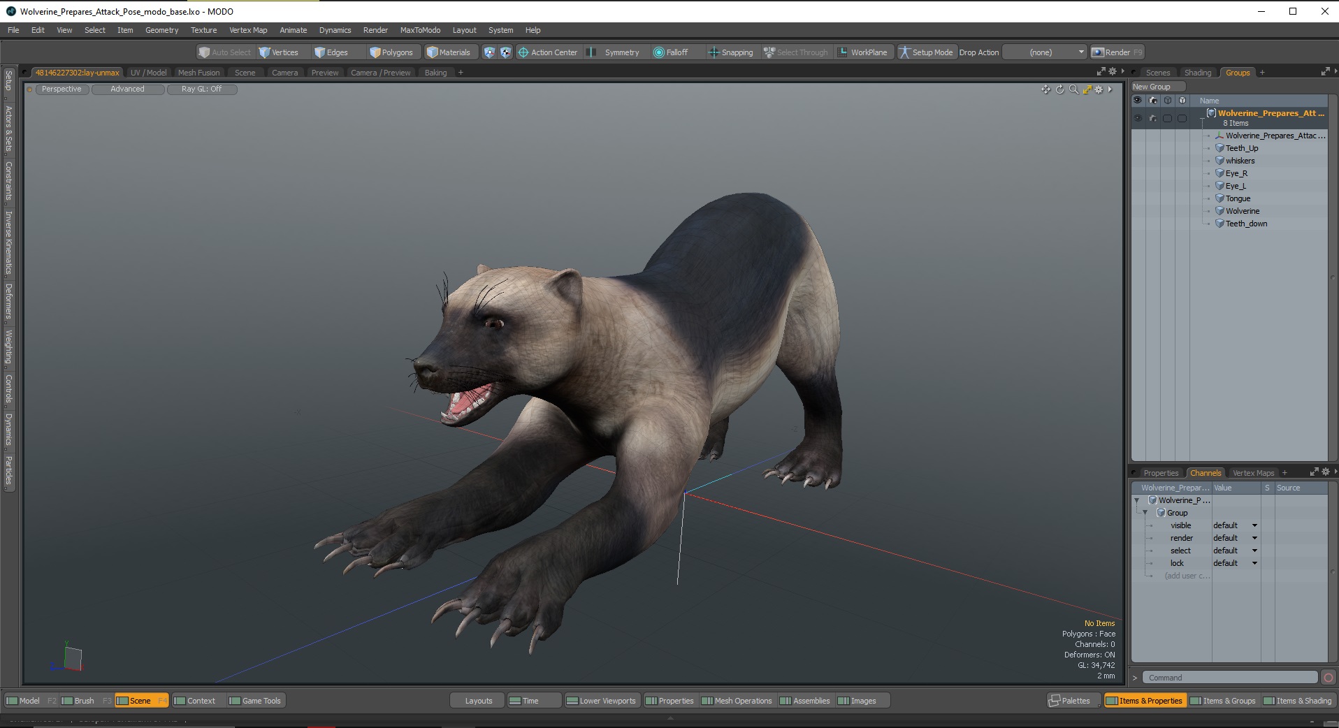 3D model Wolverine Prepares Attack Pose